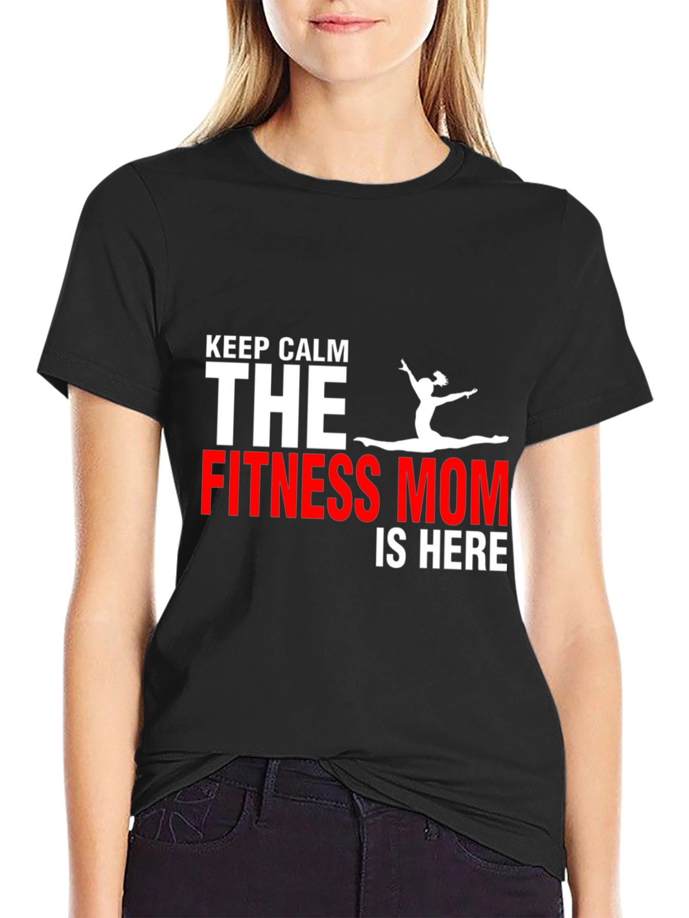 Black Fitness Mom T-Shirt - Keep Calm Gym Motivation view 2