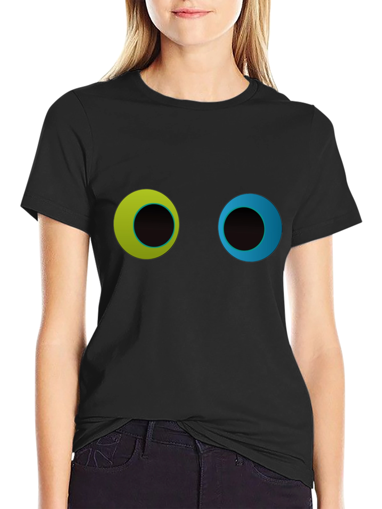 Black Funny Googly Eyes Graphic Black T-Shirt view 2