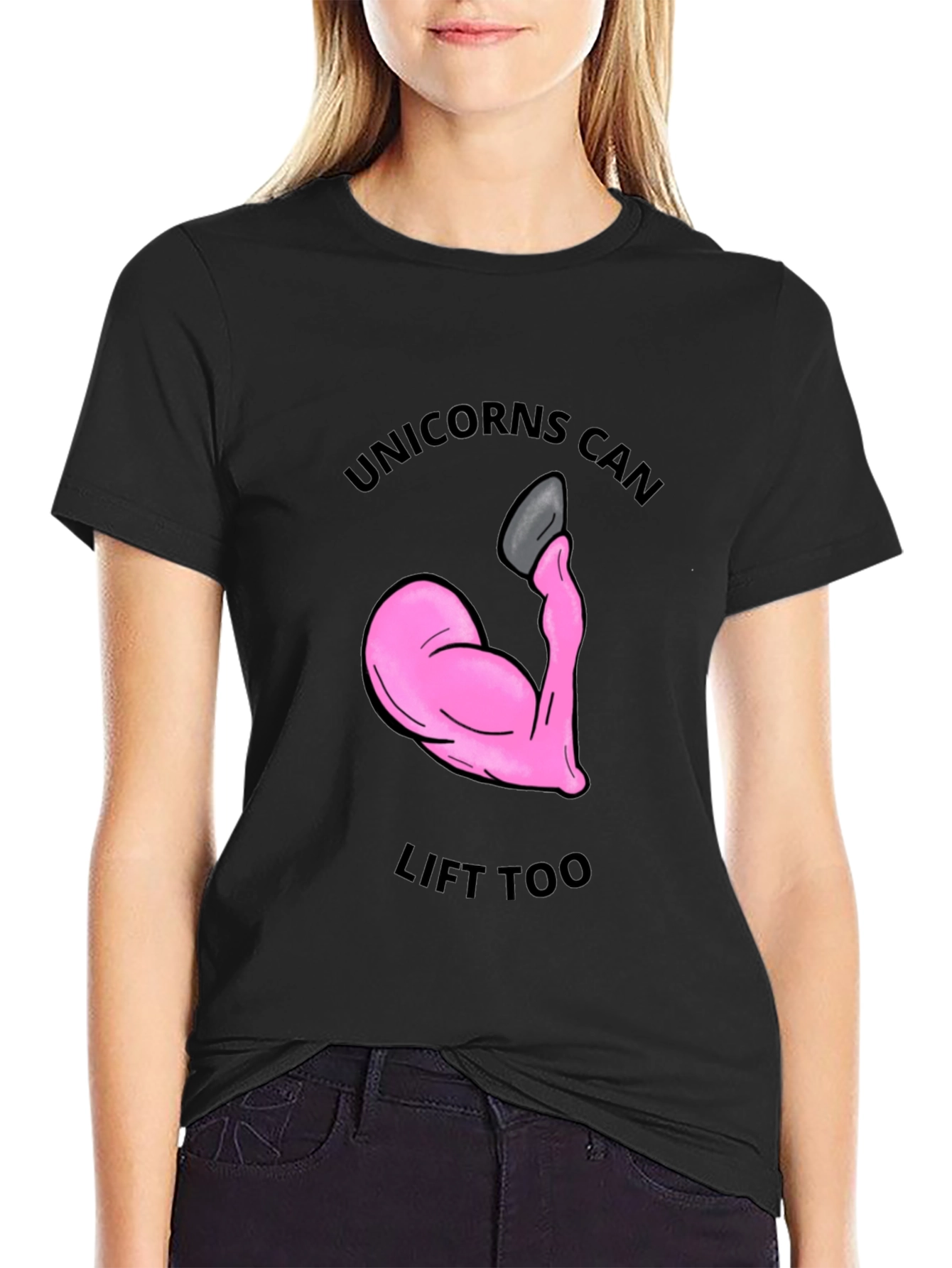 Black Unicorns Can Lift Too T-Shirt - Funny Workout Gym Tee view 2