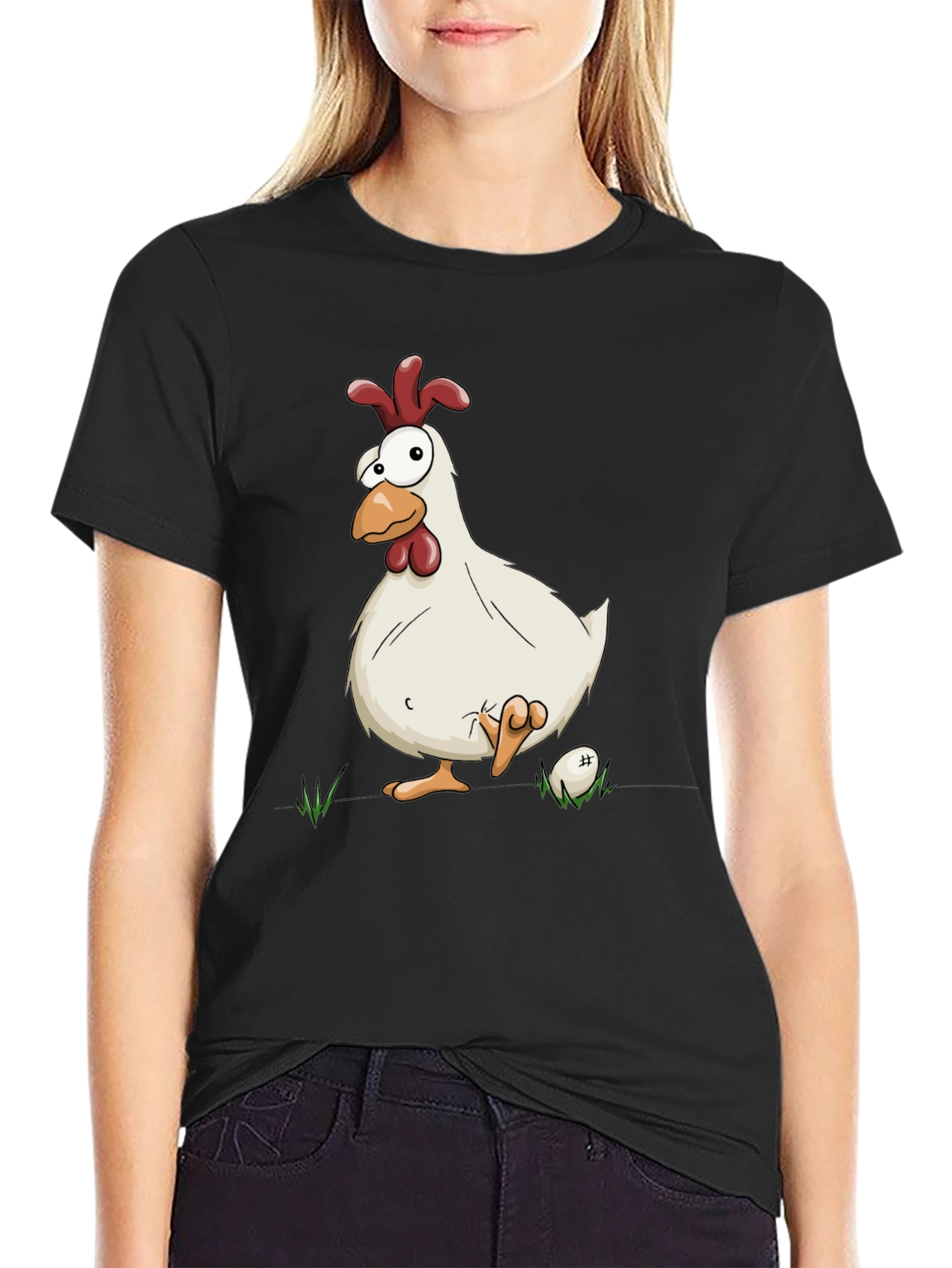 Black Funny Chicken Graphic Black T-Shirt view 2