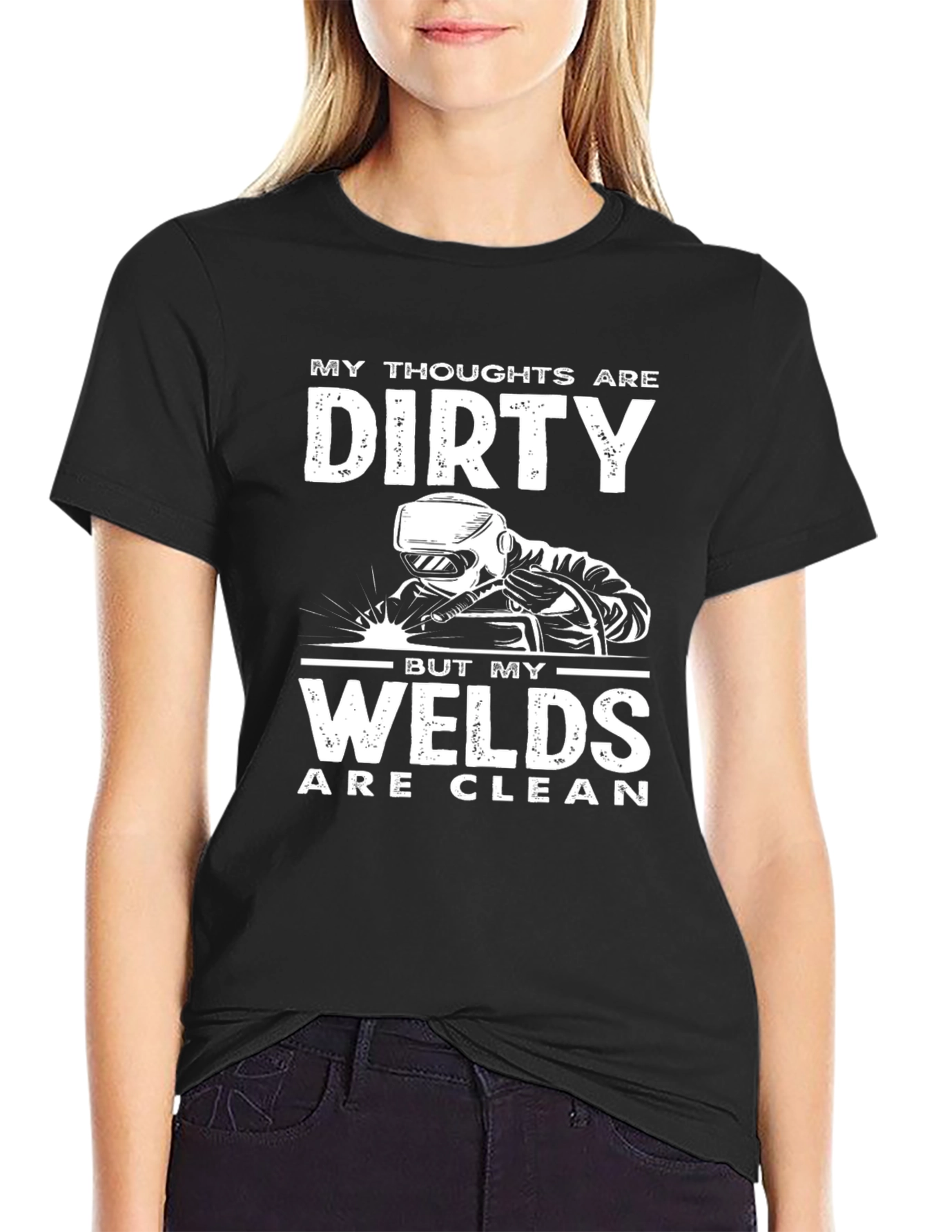 Black Dirty Thoughts, Clean Welds Funny Welding T-Shirt view 2