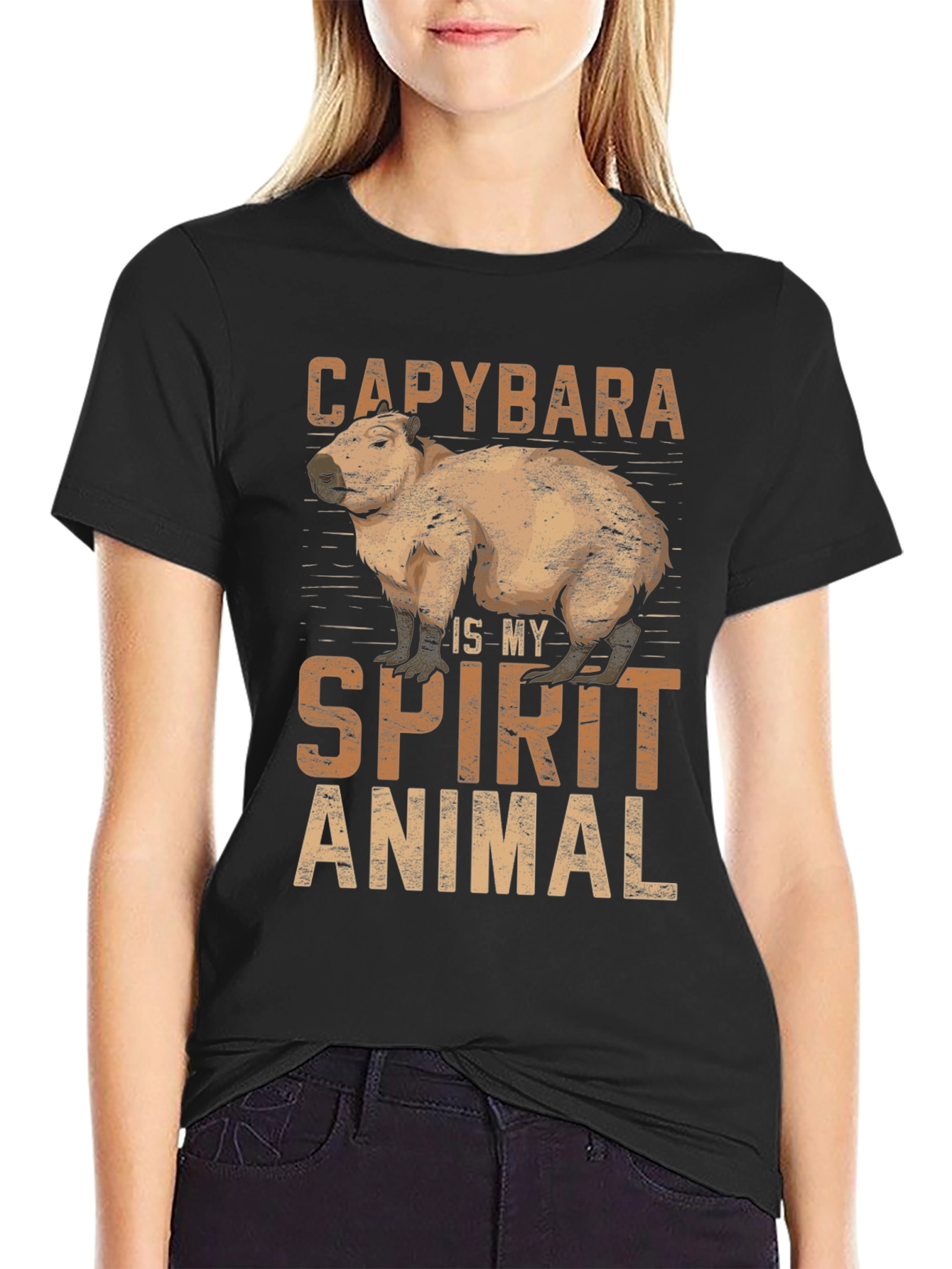 Black Capybara Spirit Animal Graphic T-Shirt - Unisex view 2