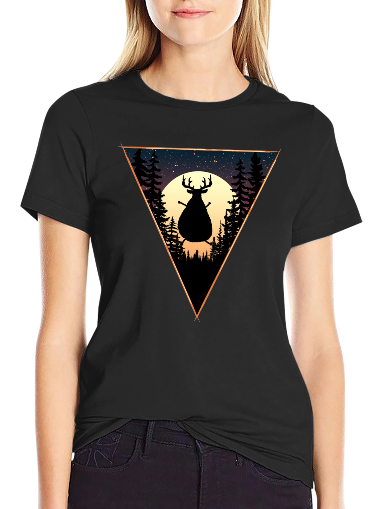 Black Silhouette Deer Graphic Tee - Nature Scene T-Shirt view 2