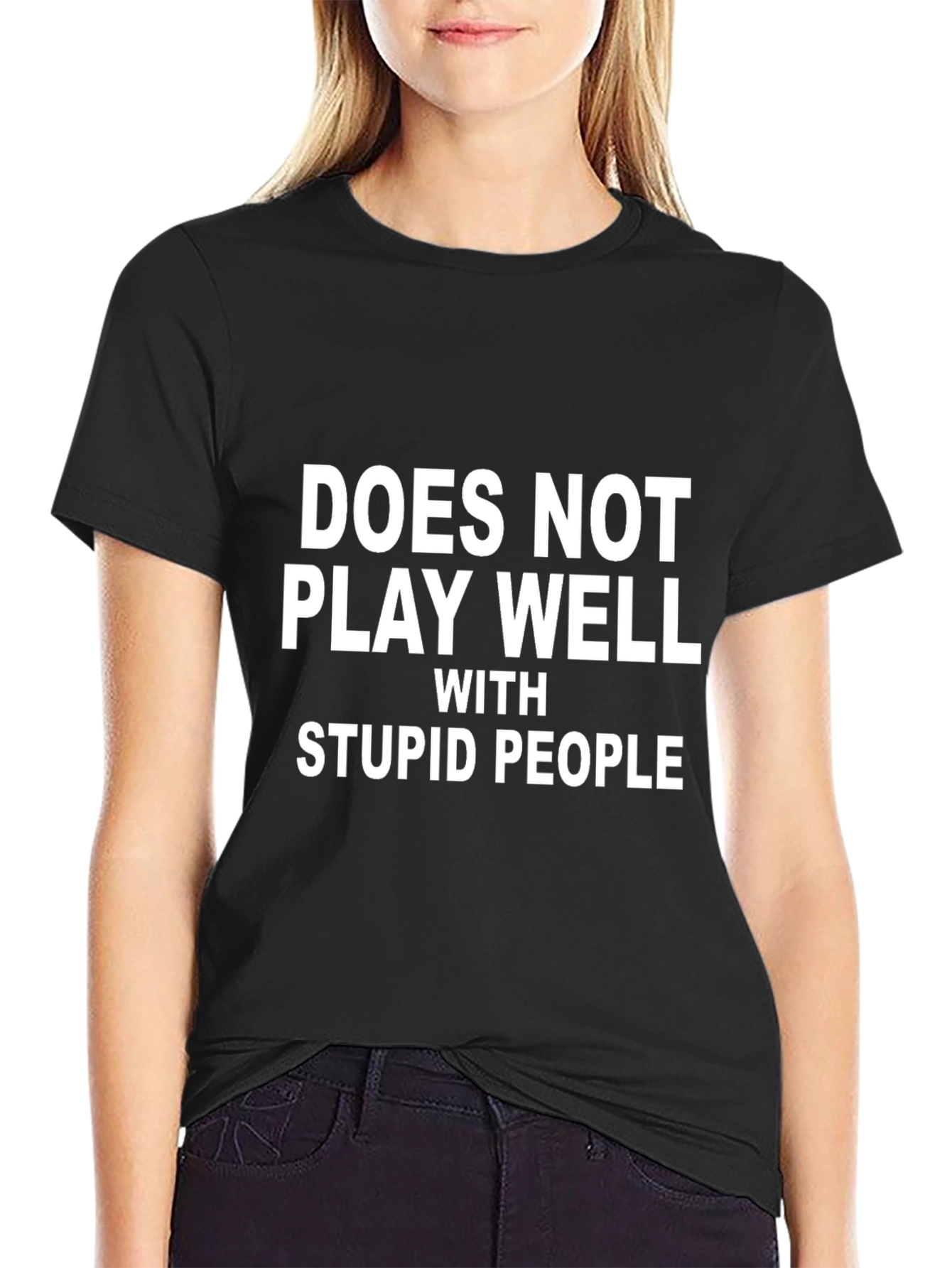 Black Funny "Doesn't Play Well" Graphic T-Shirt view 2