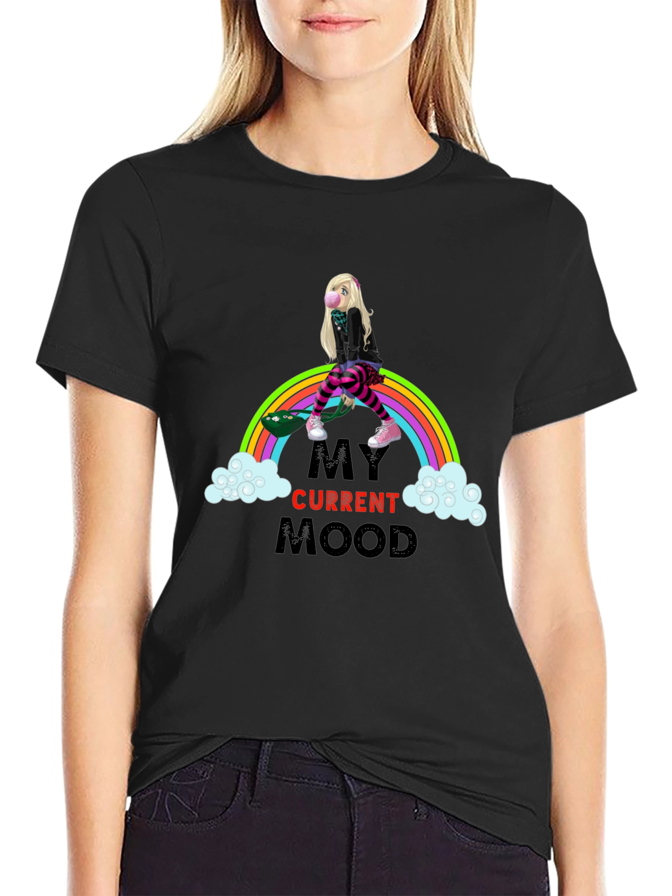 Black My Current Mood Rainbow Skateboard T-Shirt view 2
