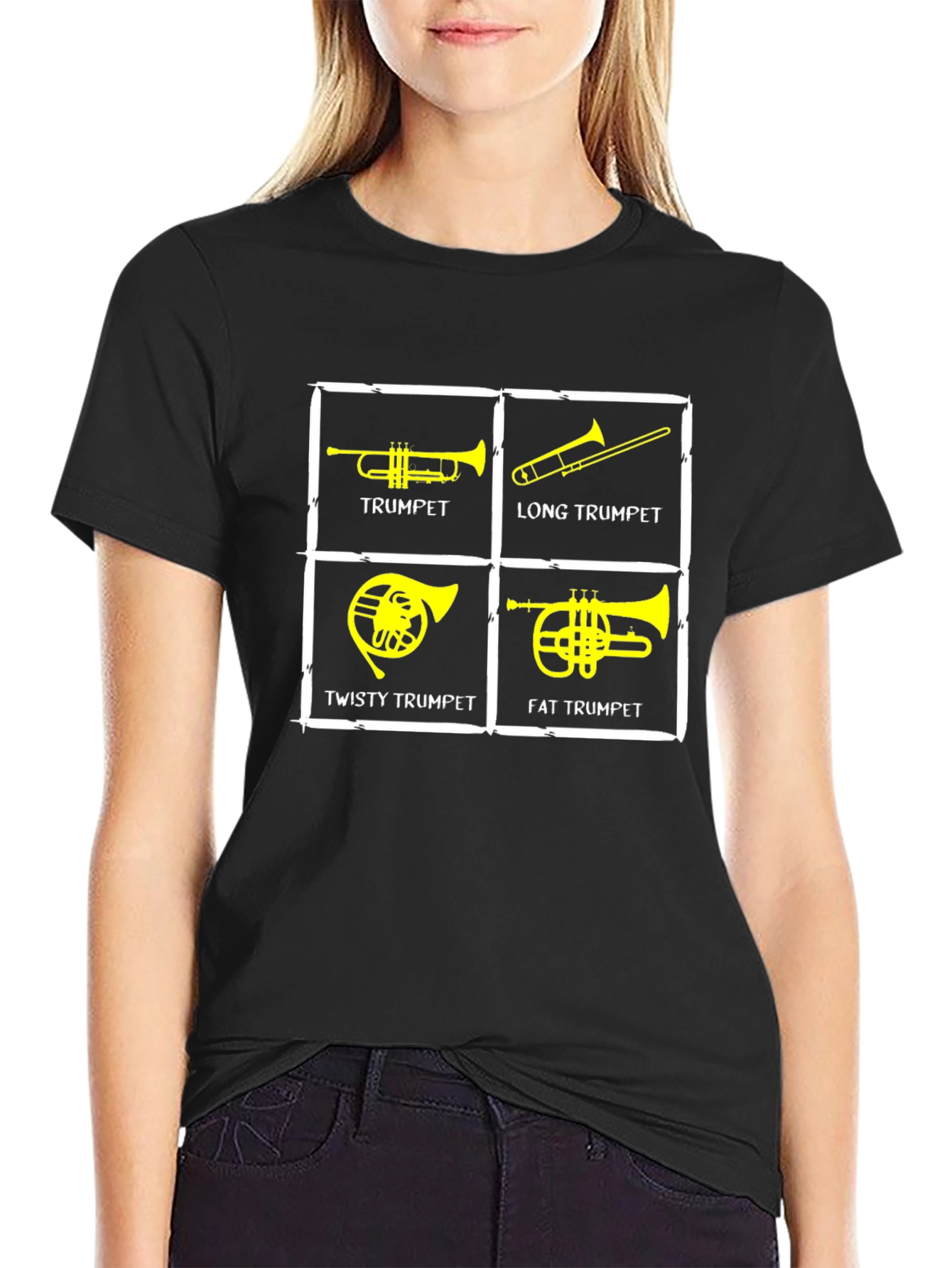 Black Funny Trumpet T-Shirt - Music Instrument Humor Tee view 2