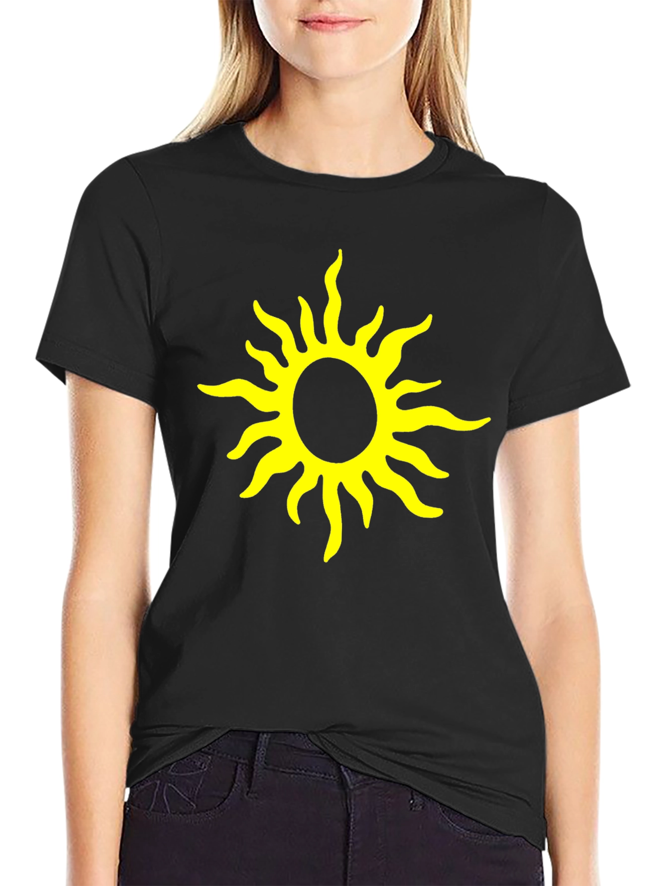 Black Black T-Shirt with Yellow Sun Graphic view 2