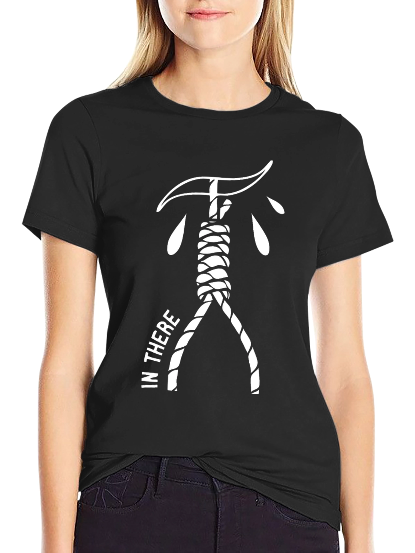 Black Edgy Gallows Humor Graphic Tee - Black Cotton Blend T-Shirt view 2