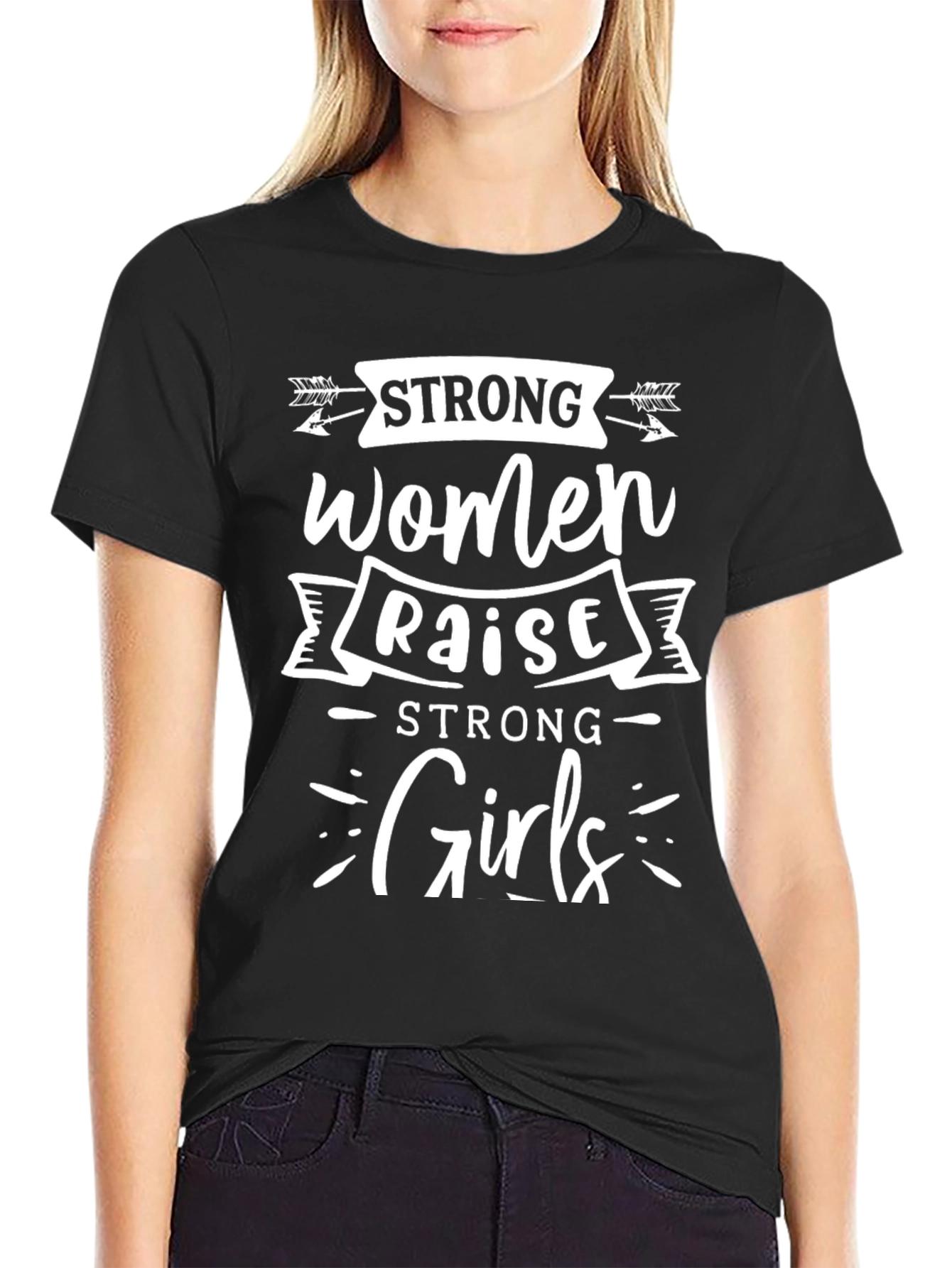 Black Strong Women Raise Strong Girls Graphic T-Shirt view 2