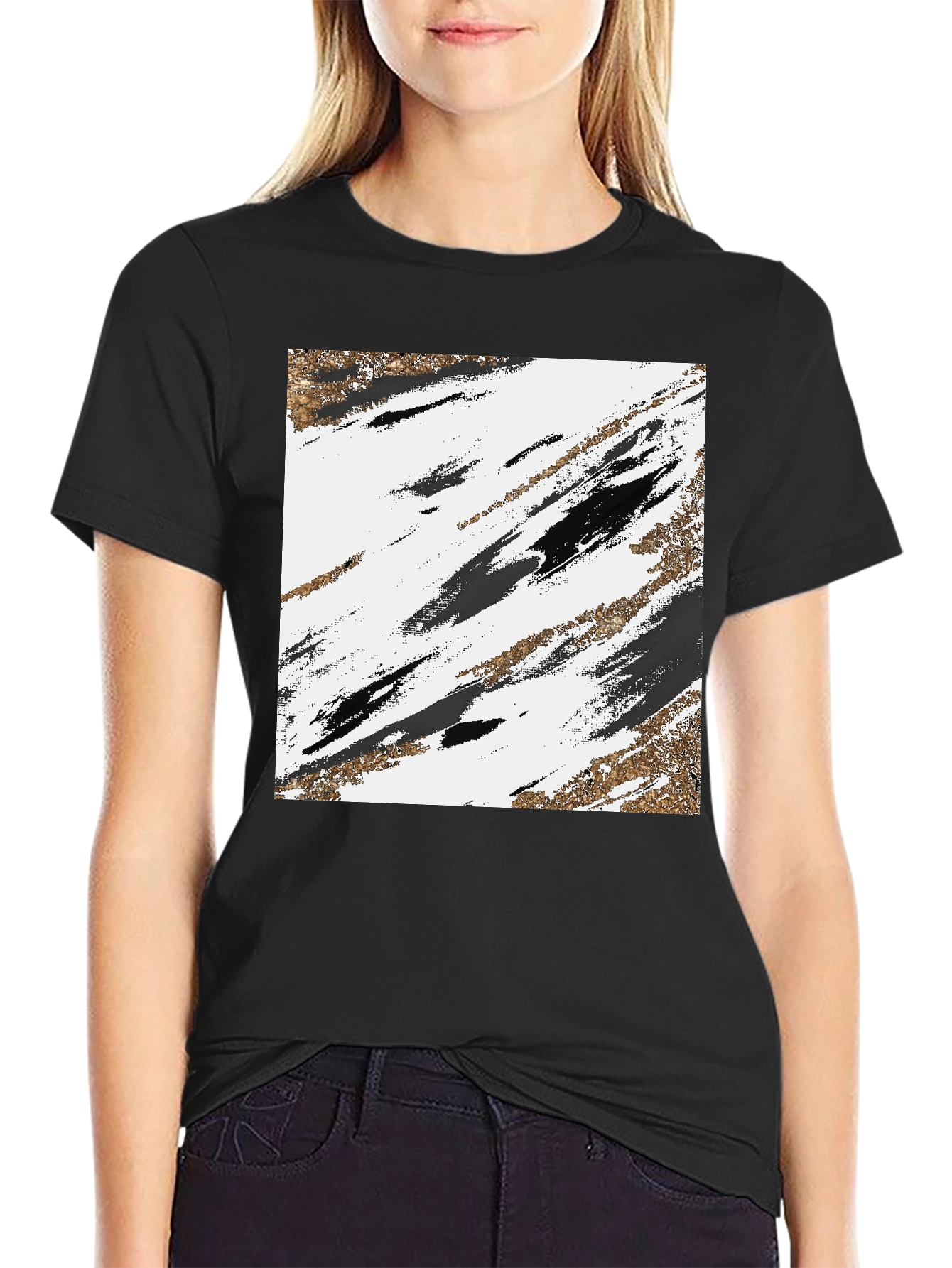 Black Abstract Art Graphic Tee - Black view 2
