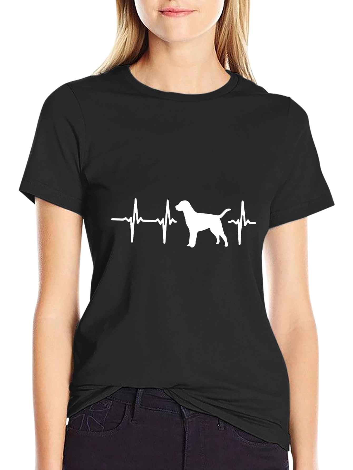 Black Dog Heartbeat T-Shirt - Black Cotton Tee view 2