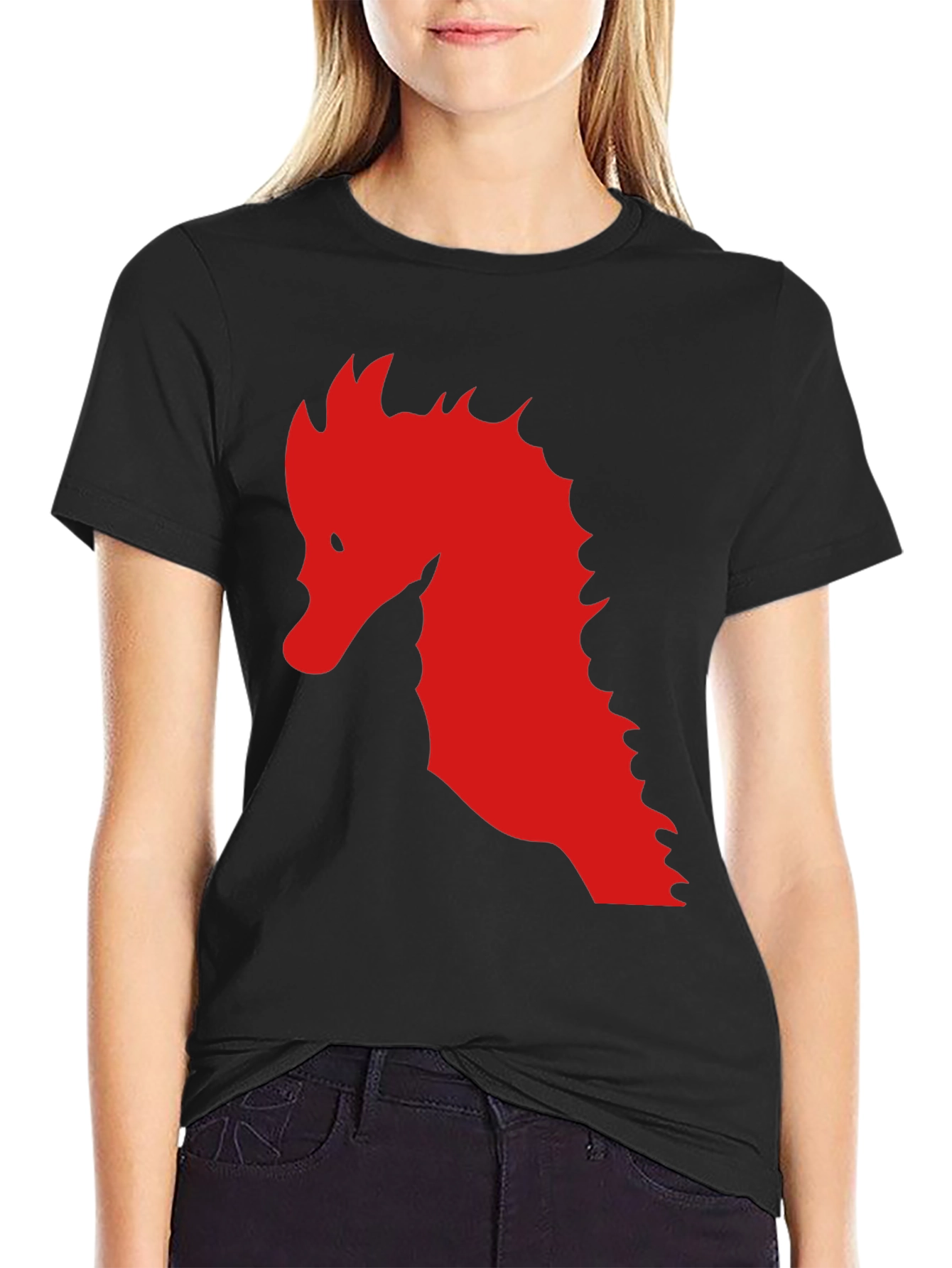 Black Red Dragon Silhouette Graphic Black T-Shirt view 2