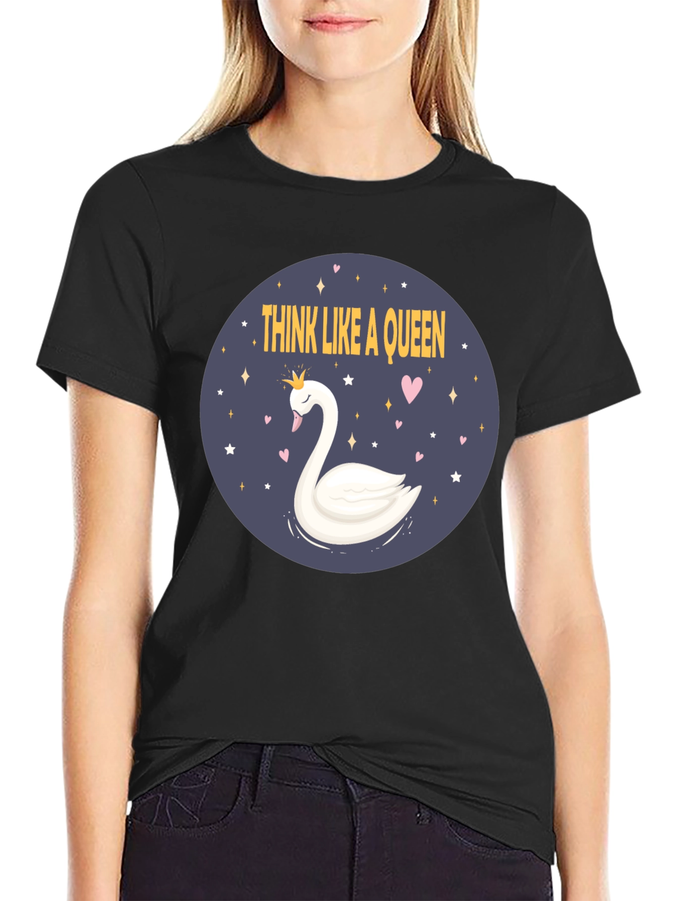 Black Think Like A Queen Swan Graphic Tee view 2