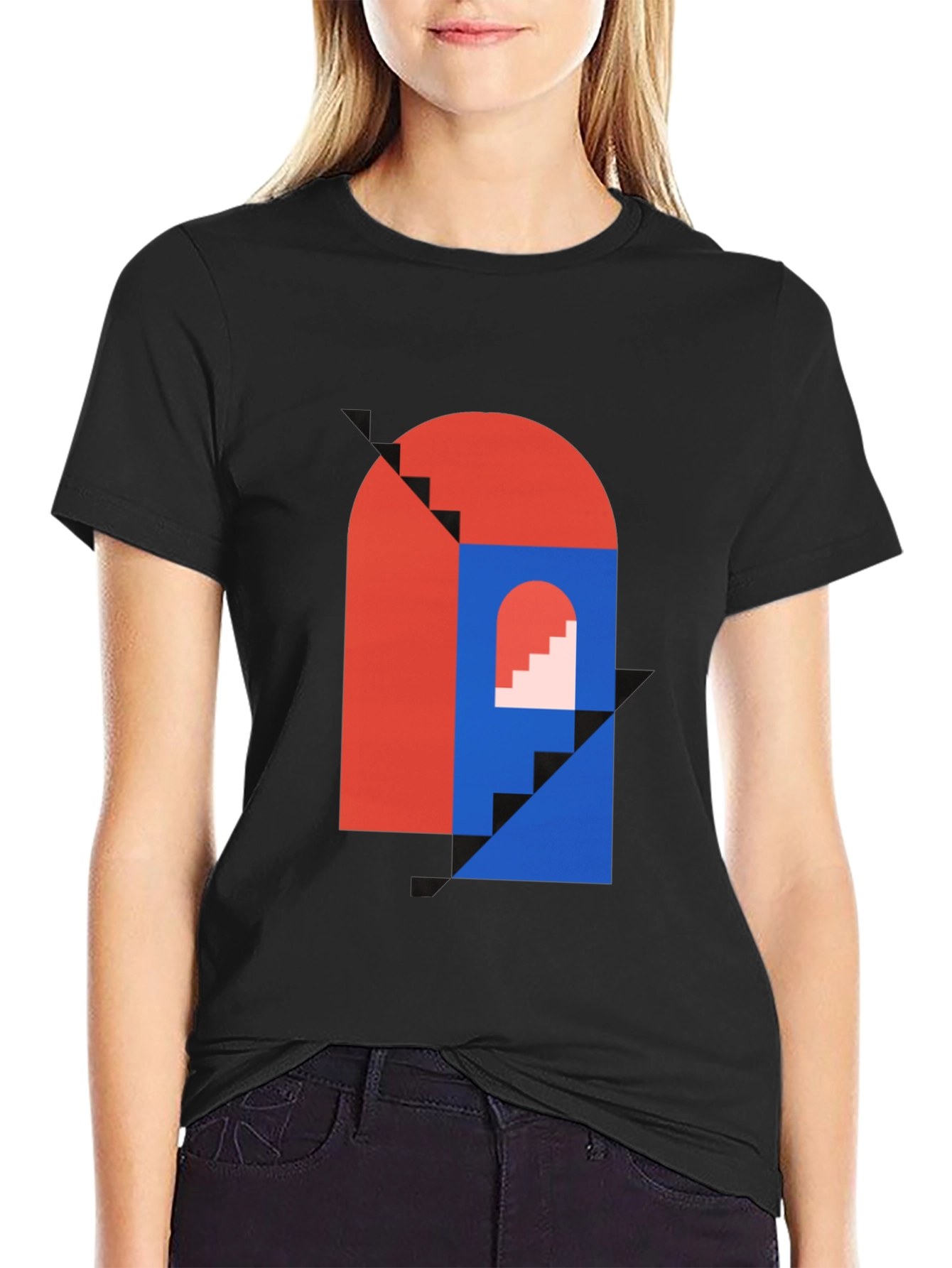 Black Modern Art Graphic Tee - Geometric Design view 2