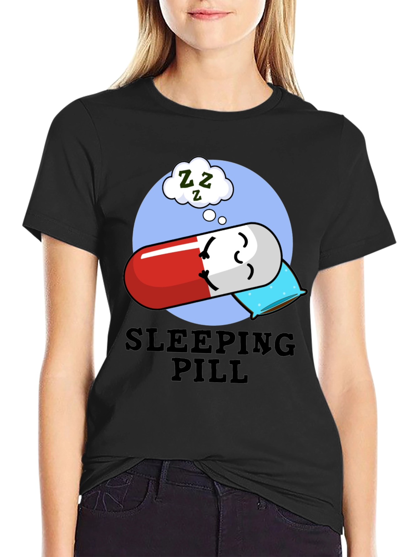 Black Sleeping Pill Funny Graphic T-Shirt - Unisex view 2