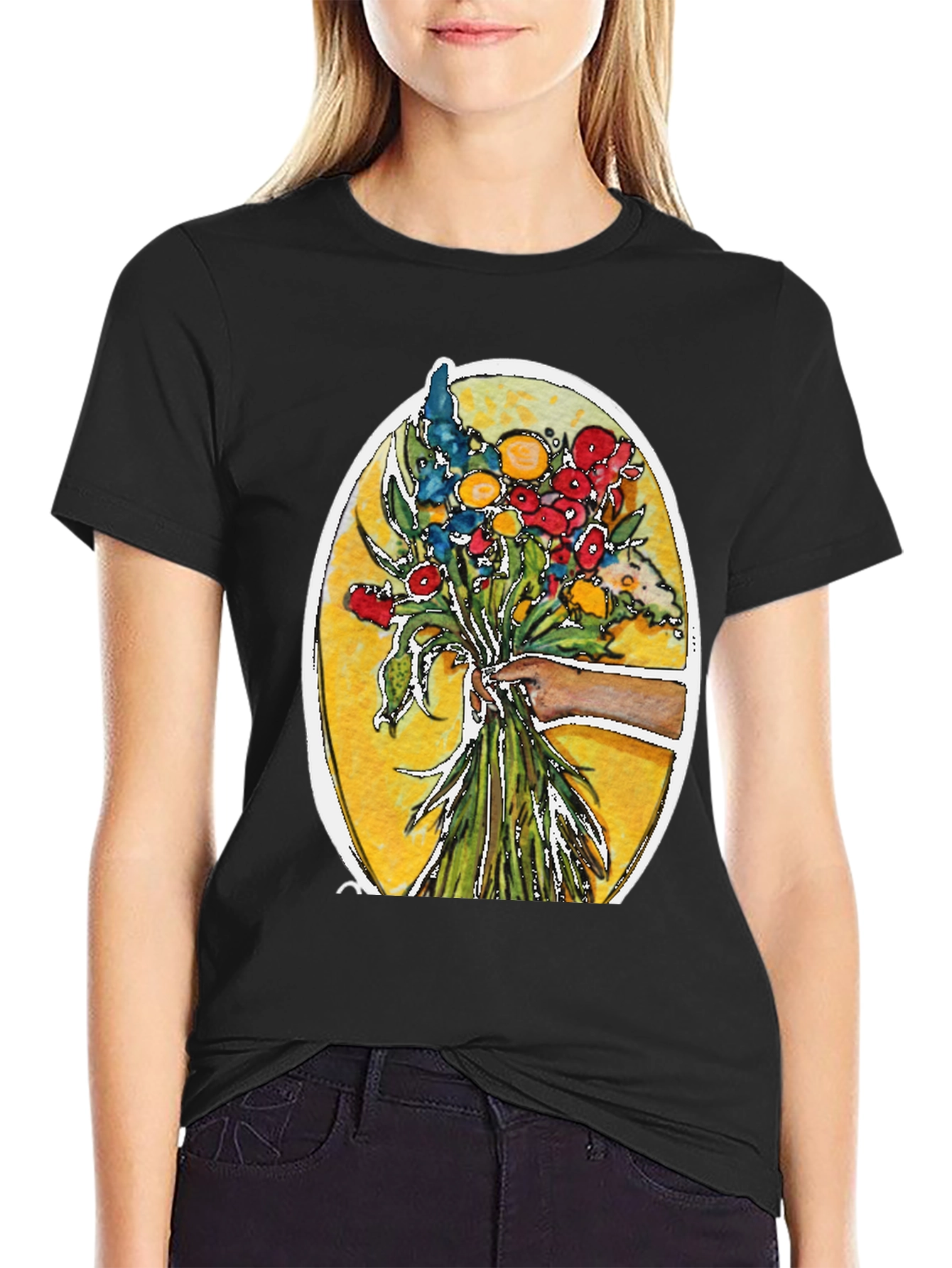 Black Floral Bouquet Graphic T-Shirt view 2