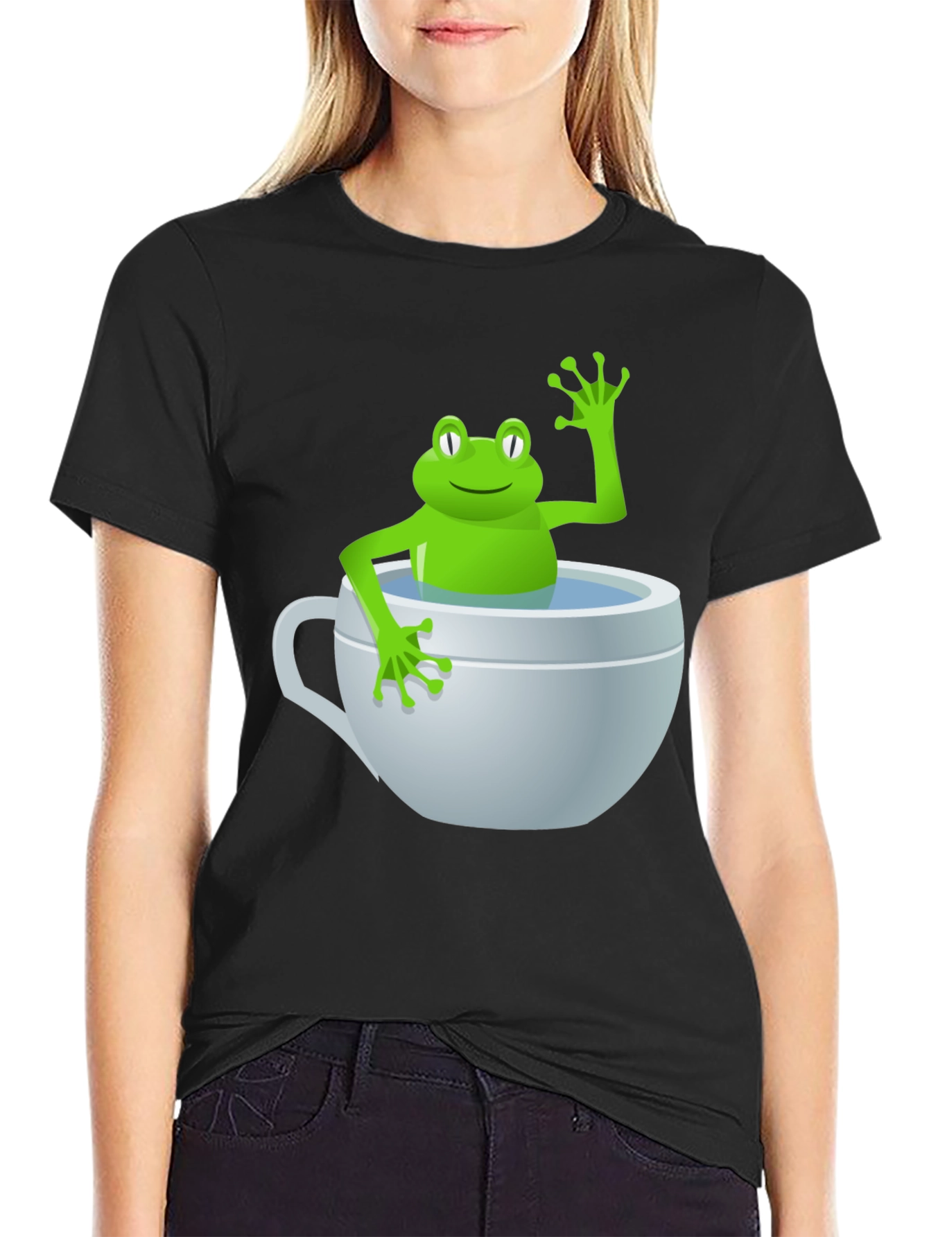 Black Frog in a Cup Graphic Tee - Funny Animal Shirt view 2