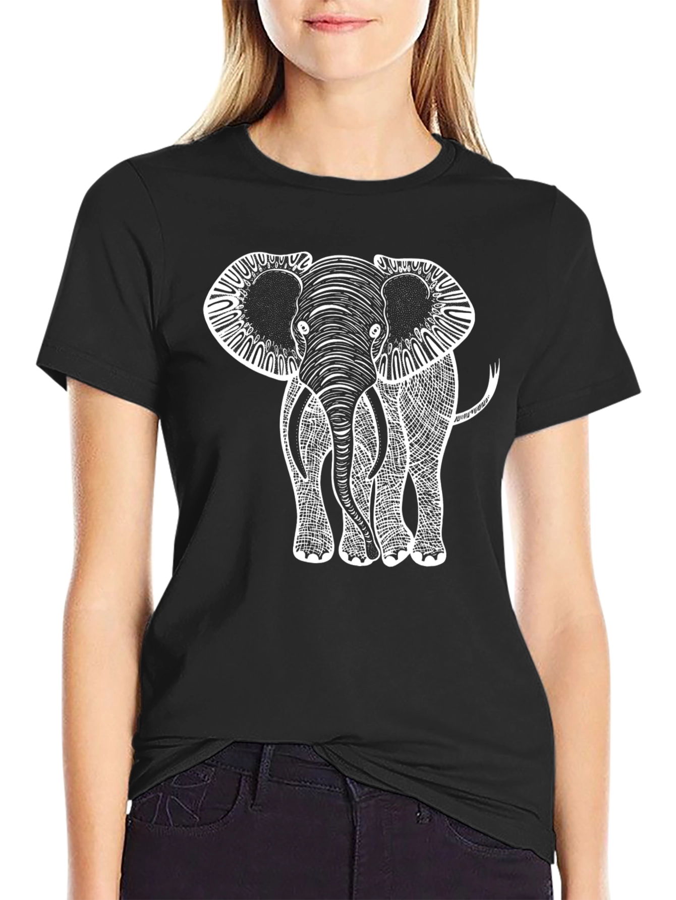 Black Elephant Graphic Black T-Shirt view 2