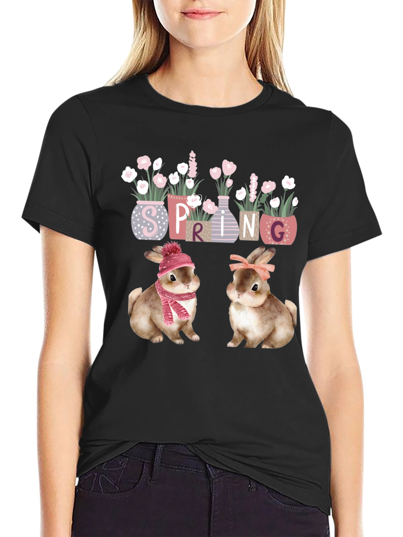 Black Spring Bunnies T-Shirt view 2