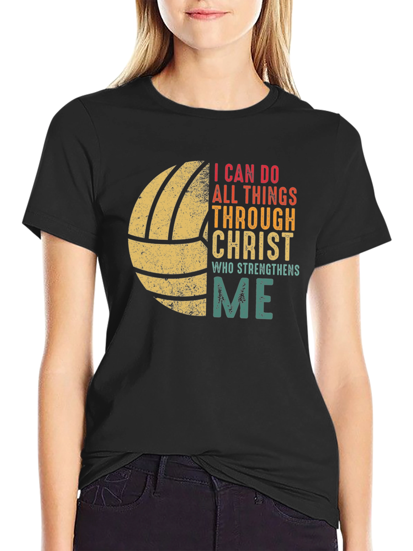 Black Volleyball I Can Do All Things T-Shirt view 2