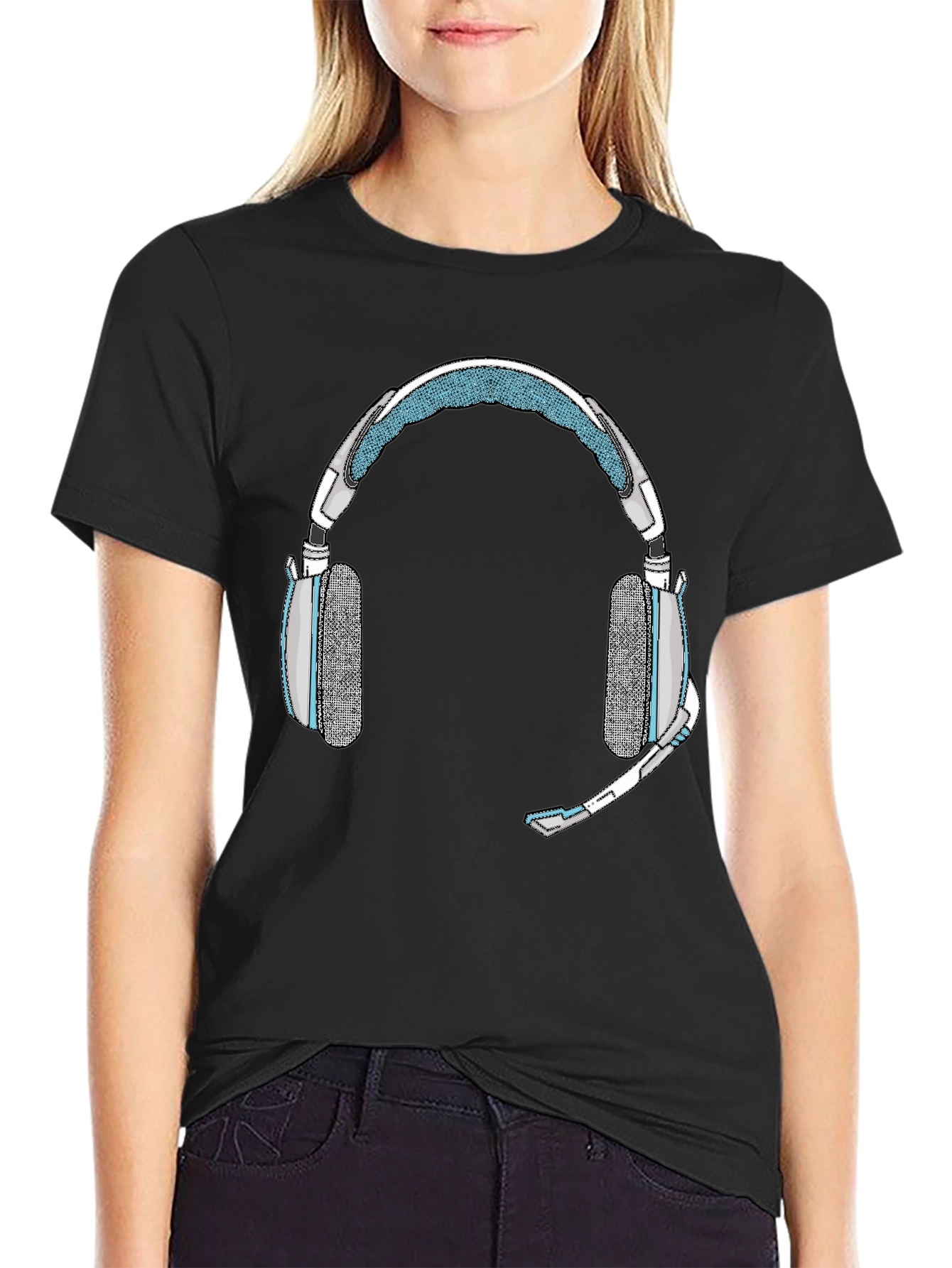 Black Gaming Headset Graphic Tee - Gamer Style Shirt view 2