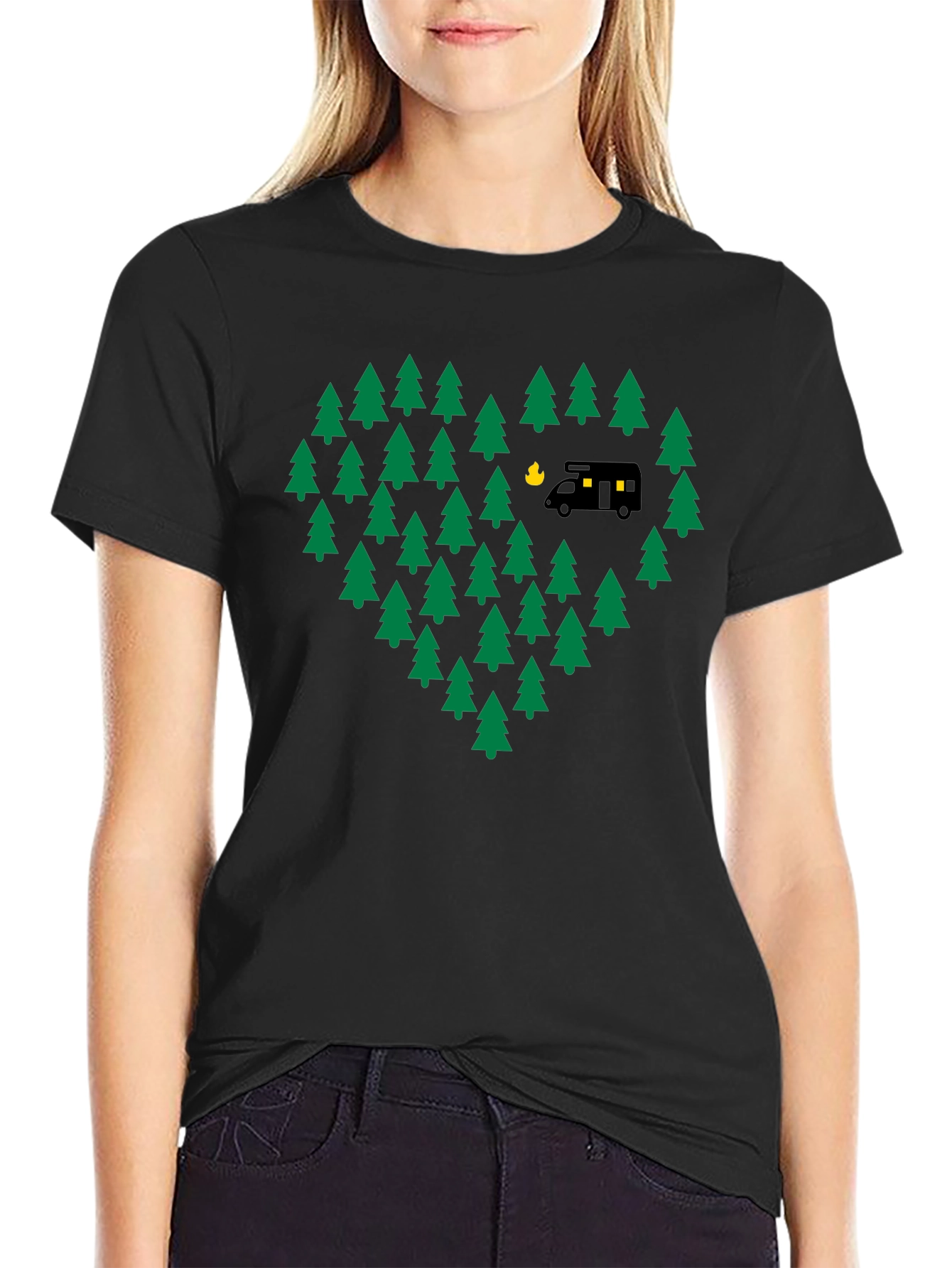 Black Camping Love T-Shirt - Adventure Heart Tree Design view 2