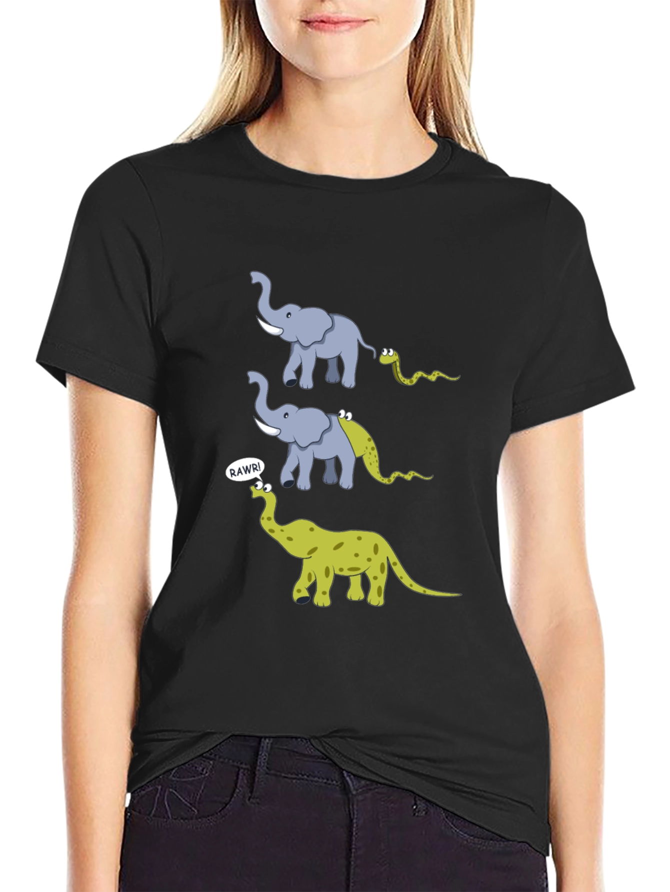 Black Elephant Evolution T-Shirt - Funny Dinosaur Design view 2