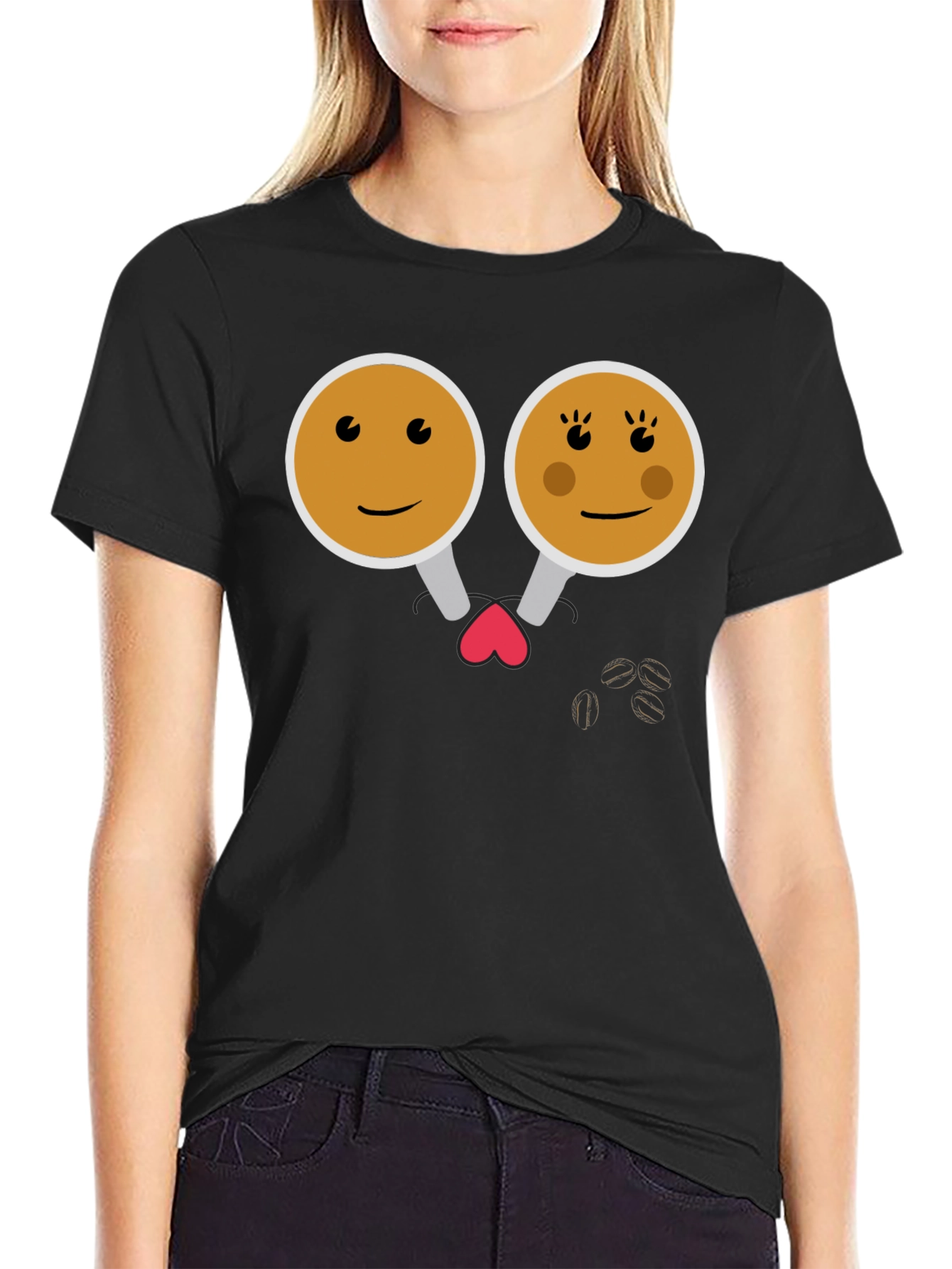 Black Cute Coffee Couple Graphic Tee - Black view 2