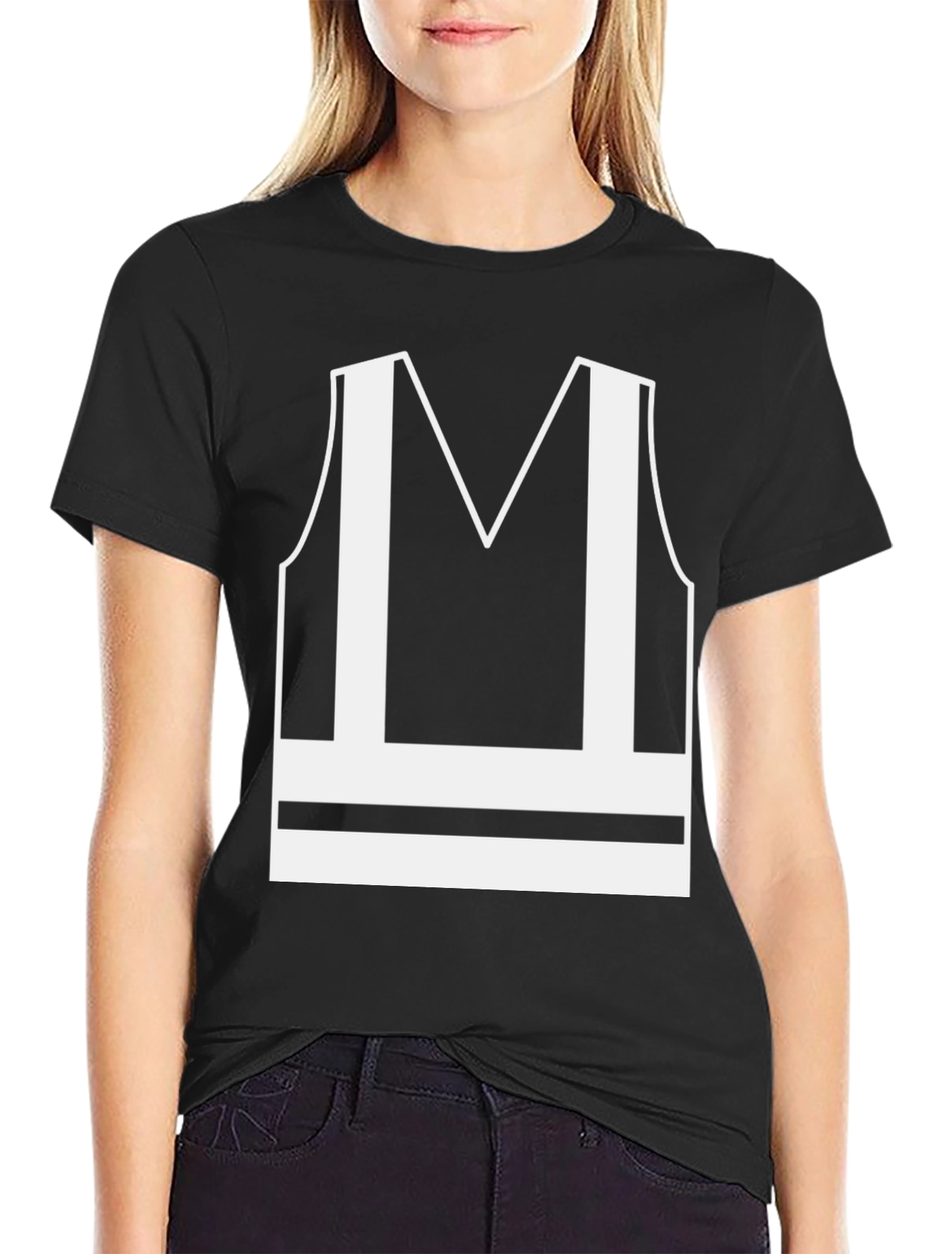 Black Safety Vest Graphic Tee - Black Crew Neck view 2