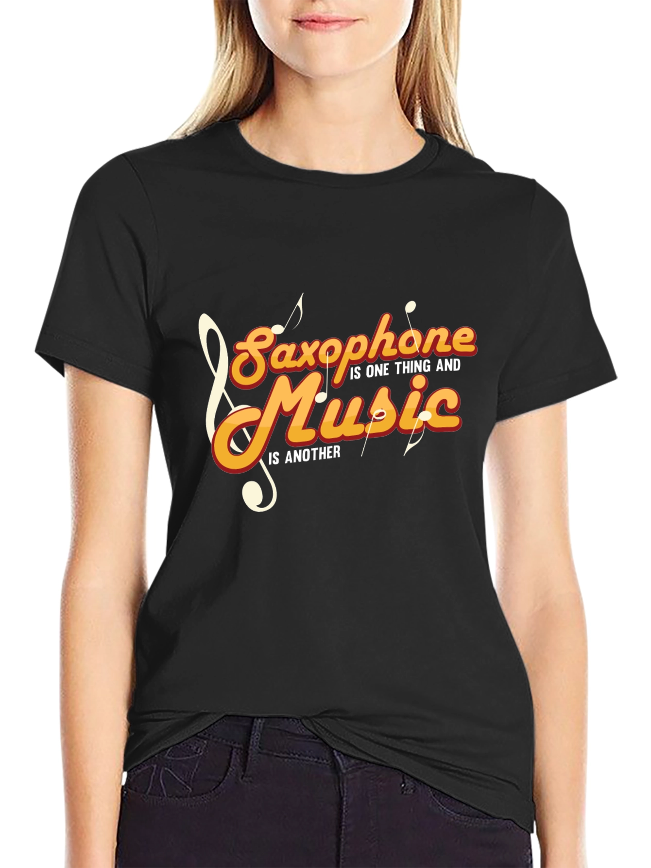 Black Saxophone and Music Graphic T-Shirt - Stylish Black Tee view 2