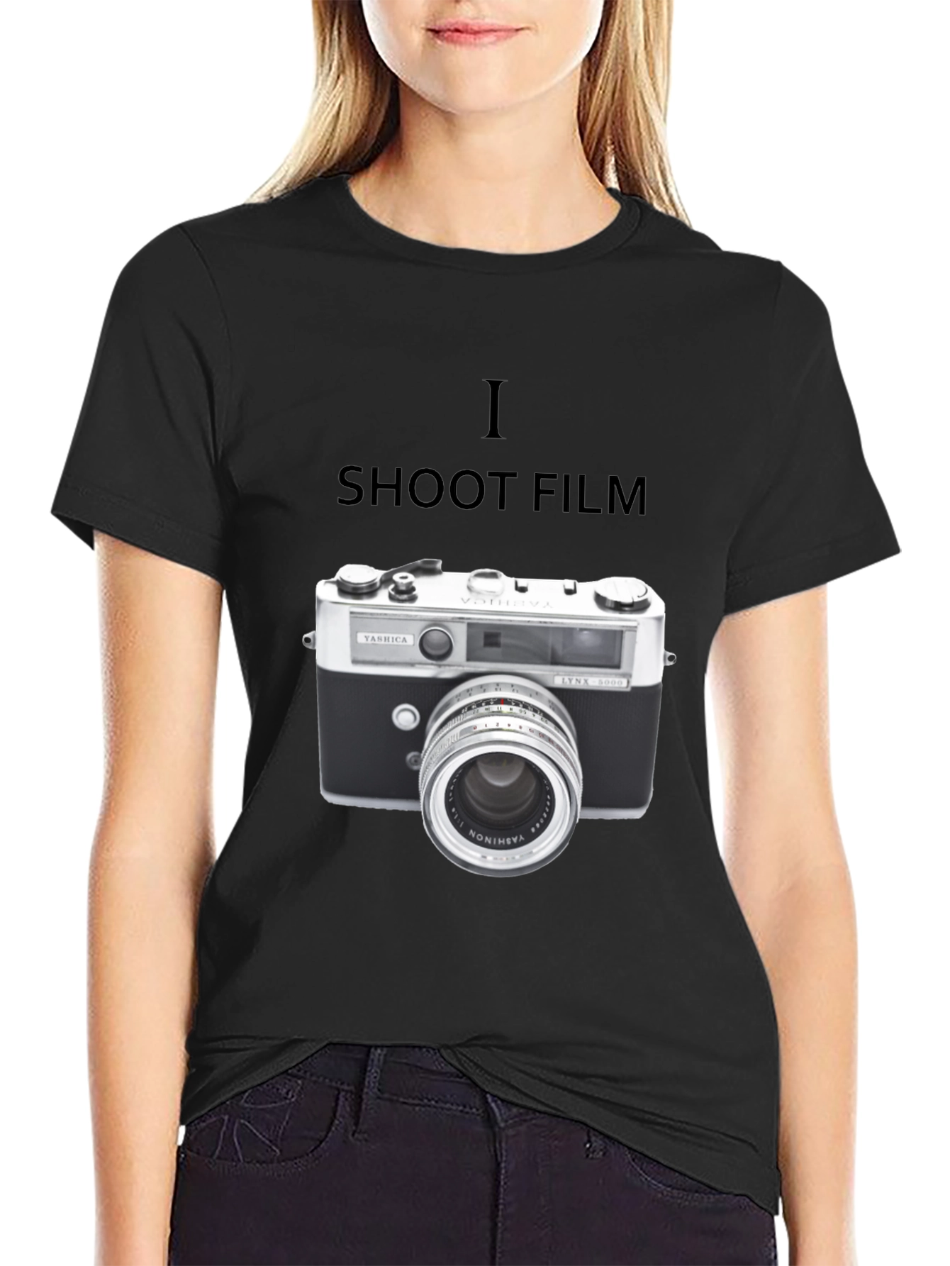 Black I Shoot Film T-Shirt - Vintage Camera Graphic Tee view 2