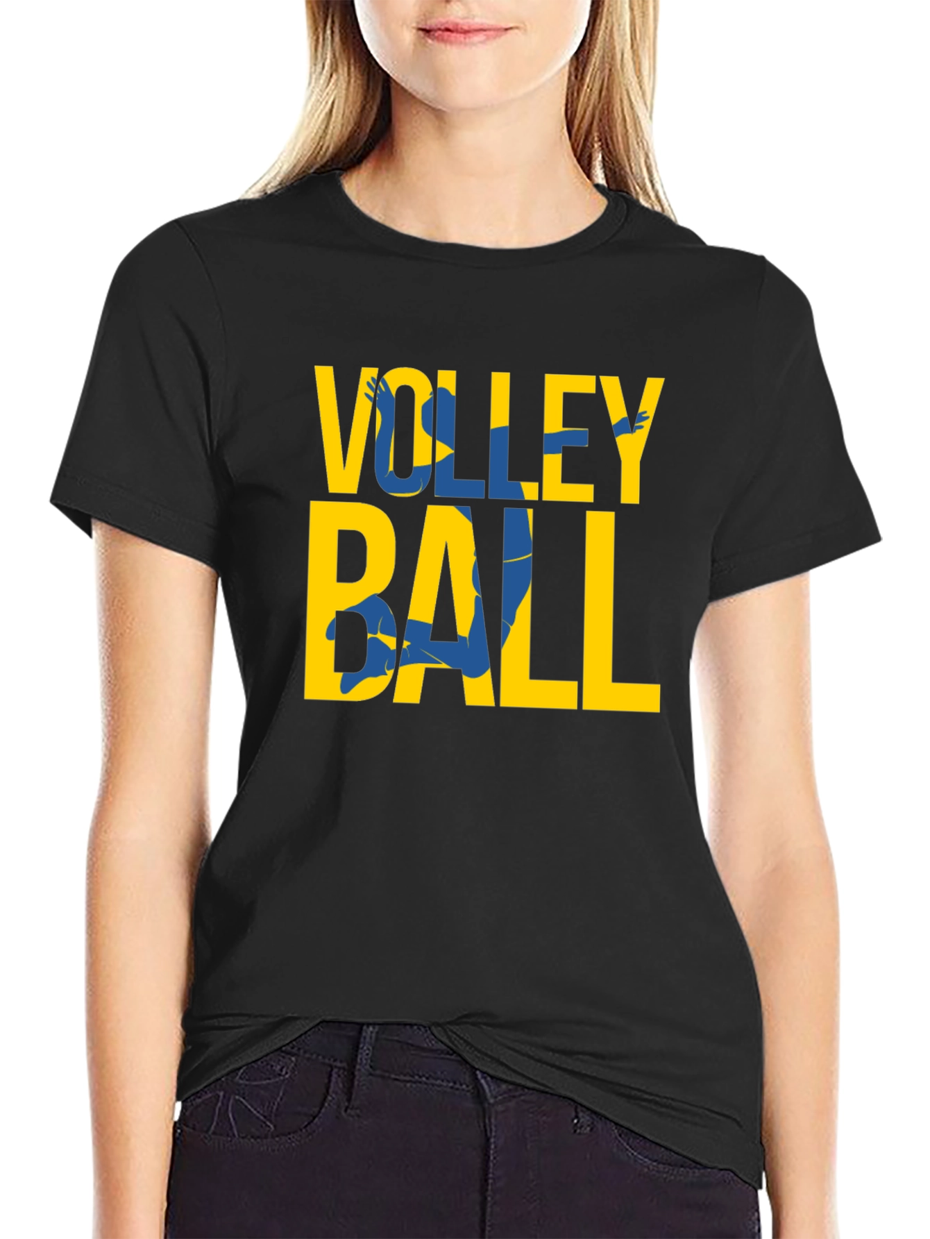 Black Volleyball Graphic Tee - Sporty Casual T-Shirt view 2