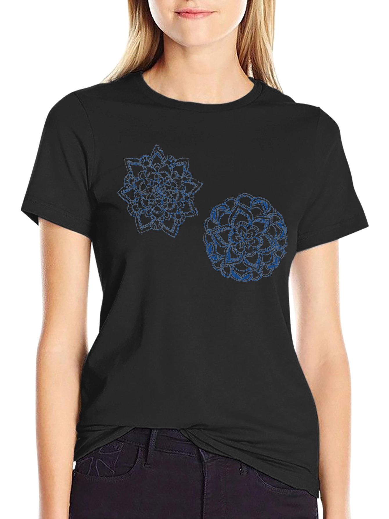 Black Geometric Mandala Print Black T-Shirt view 2