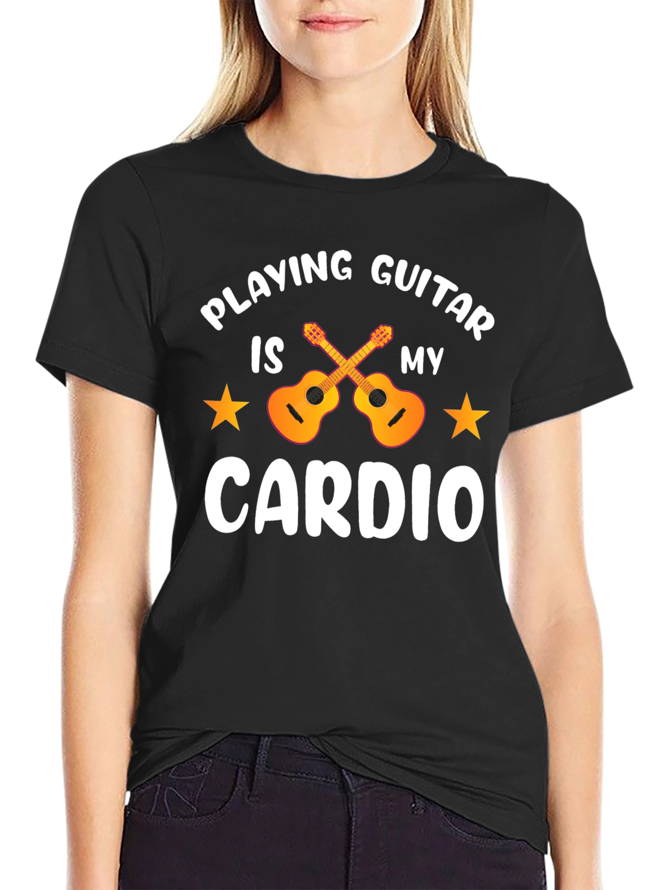 Black Guitar Cardio T-Shirt: Musician's Workout Tee view 2