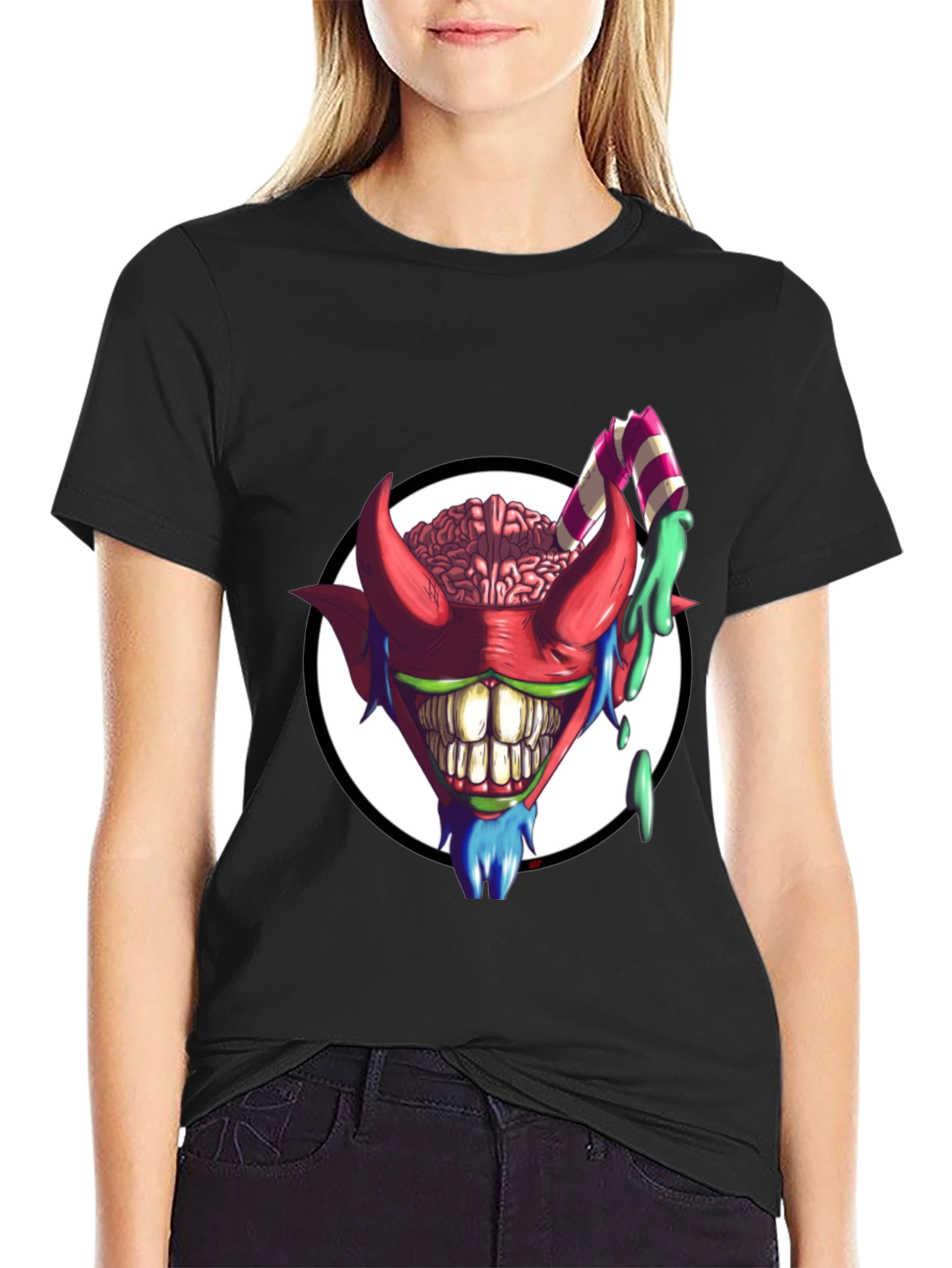 Black Crazy Brain Devil T-Shirt - Unique Graphic Tee view 2