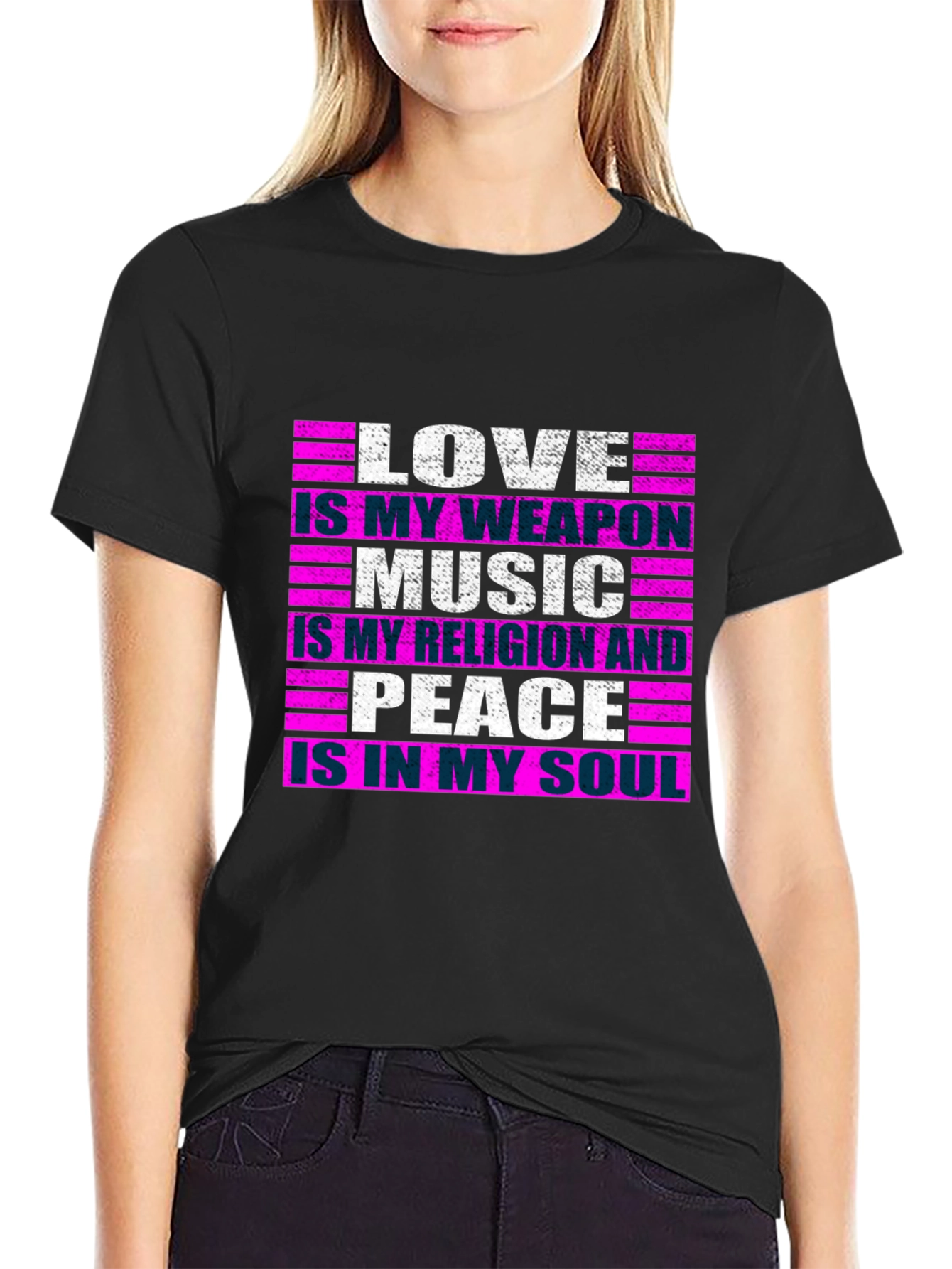 Black Love Music Peace Graphic Tee - Men's Black T-Shirt view 2