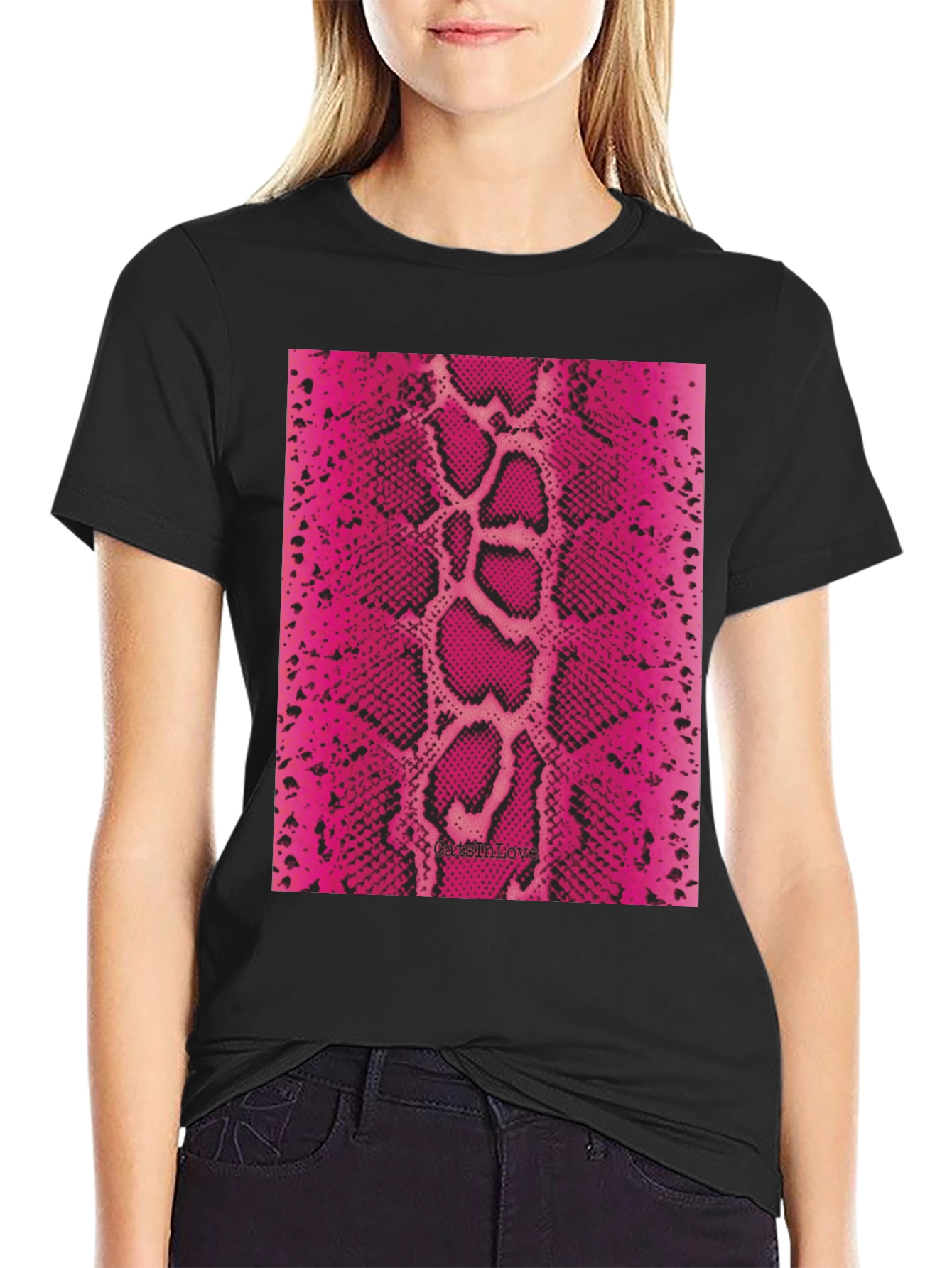 Black Pink Snake Print Tee view 2