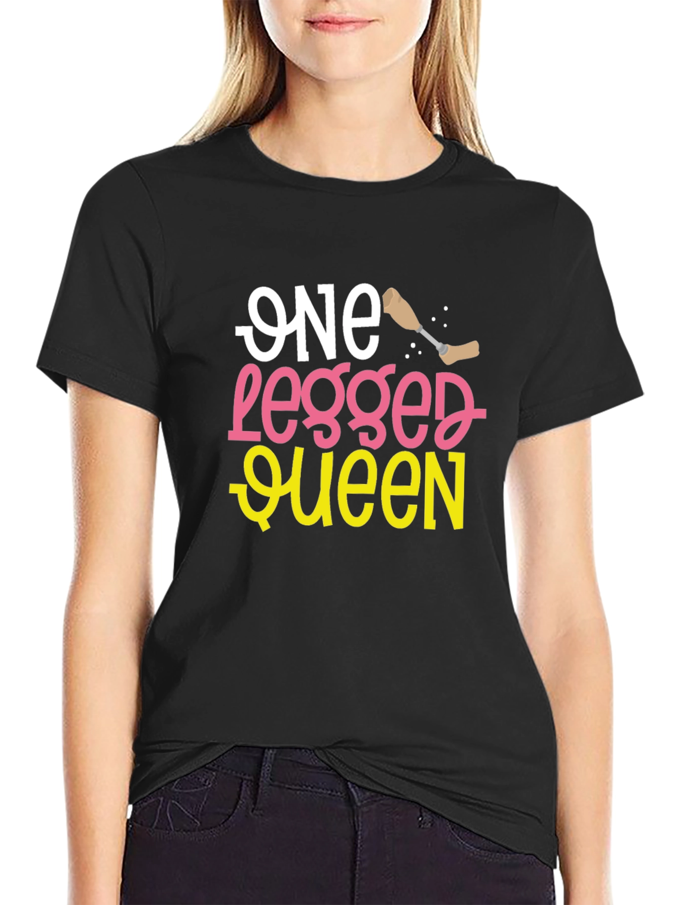 Black One Legged Queen Funny T-Shirt view 2