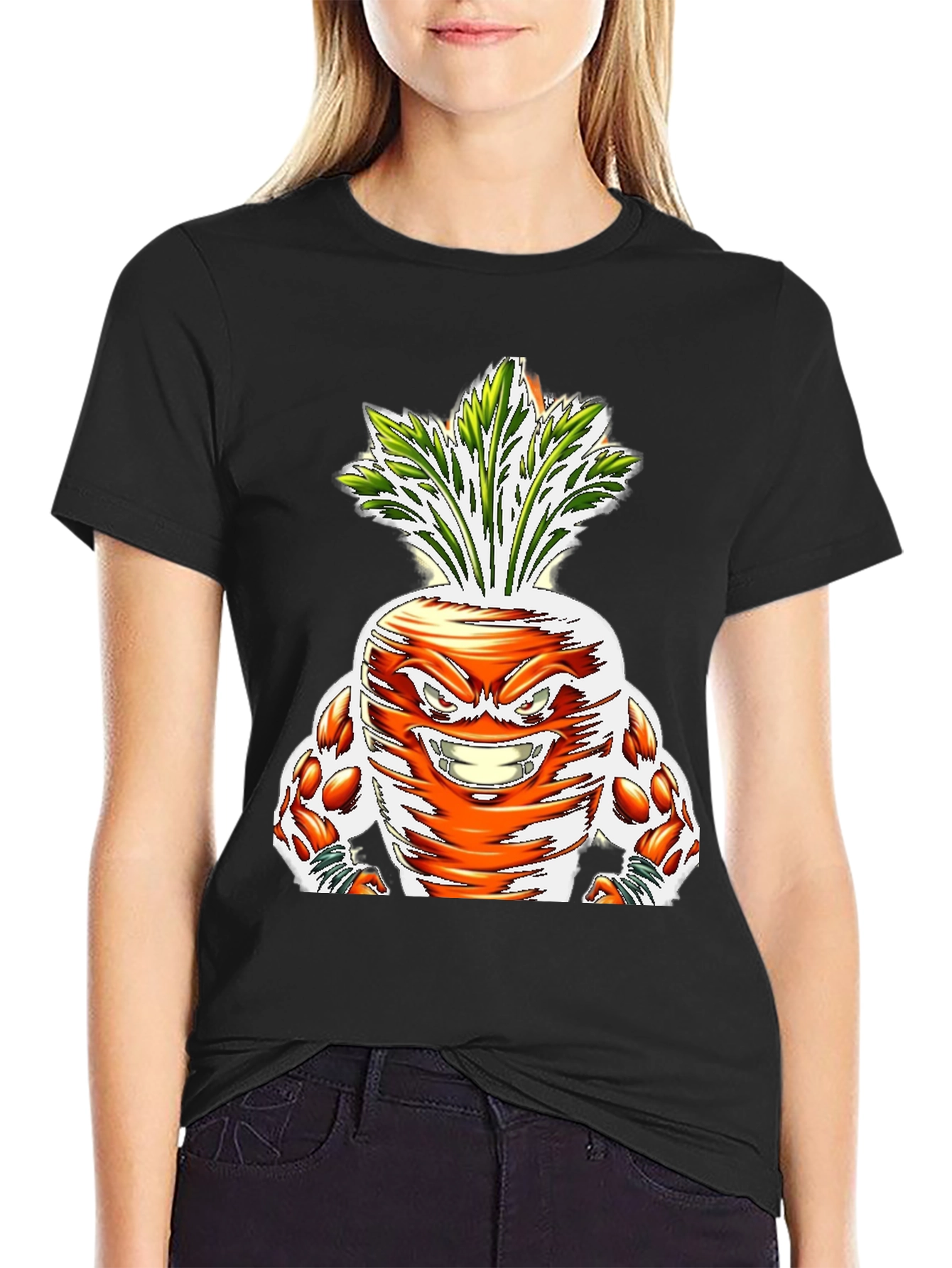 Black Funny Carrot Muscle Graphic T-Shirt view 2
