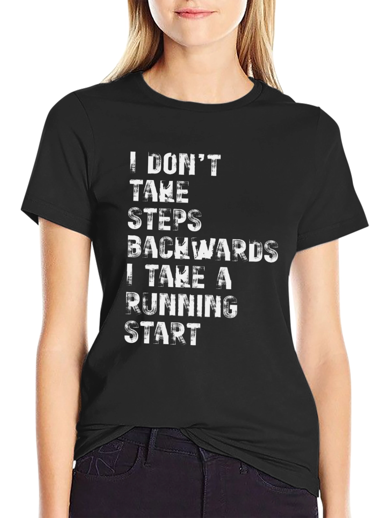 Black Motivational Graphic T-Shirt: Running Start view 2