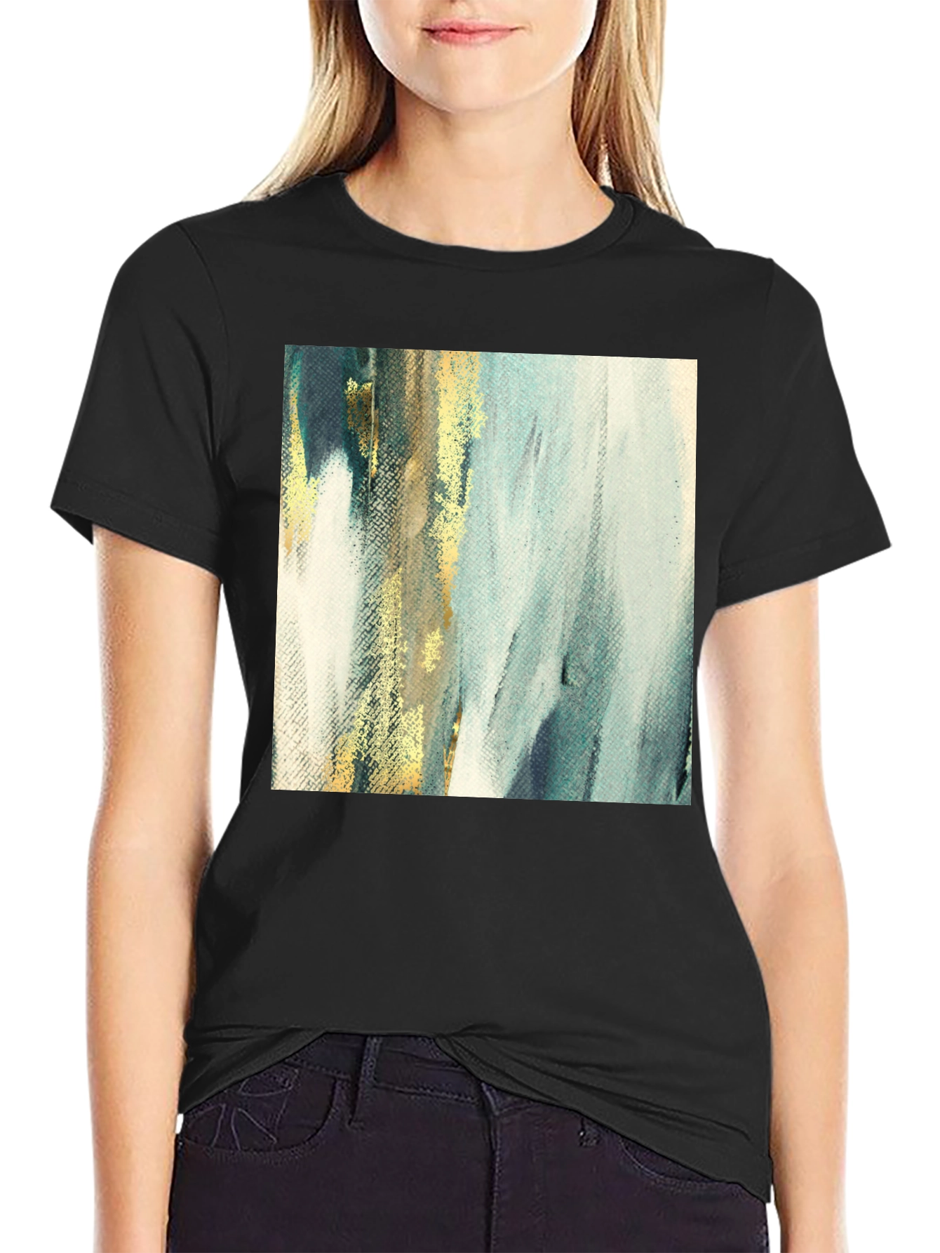 Black Abstract Art Tee - Modern Brushstroke T-Shirt view 2