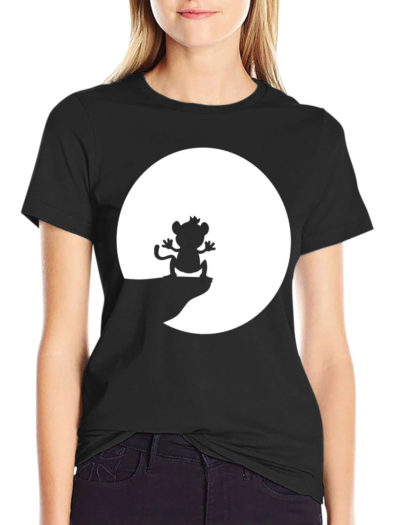 Black Monkey Silhouette T-Shirt - Black Cotton Tee view 2
