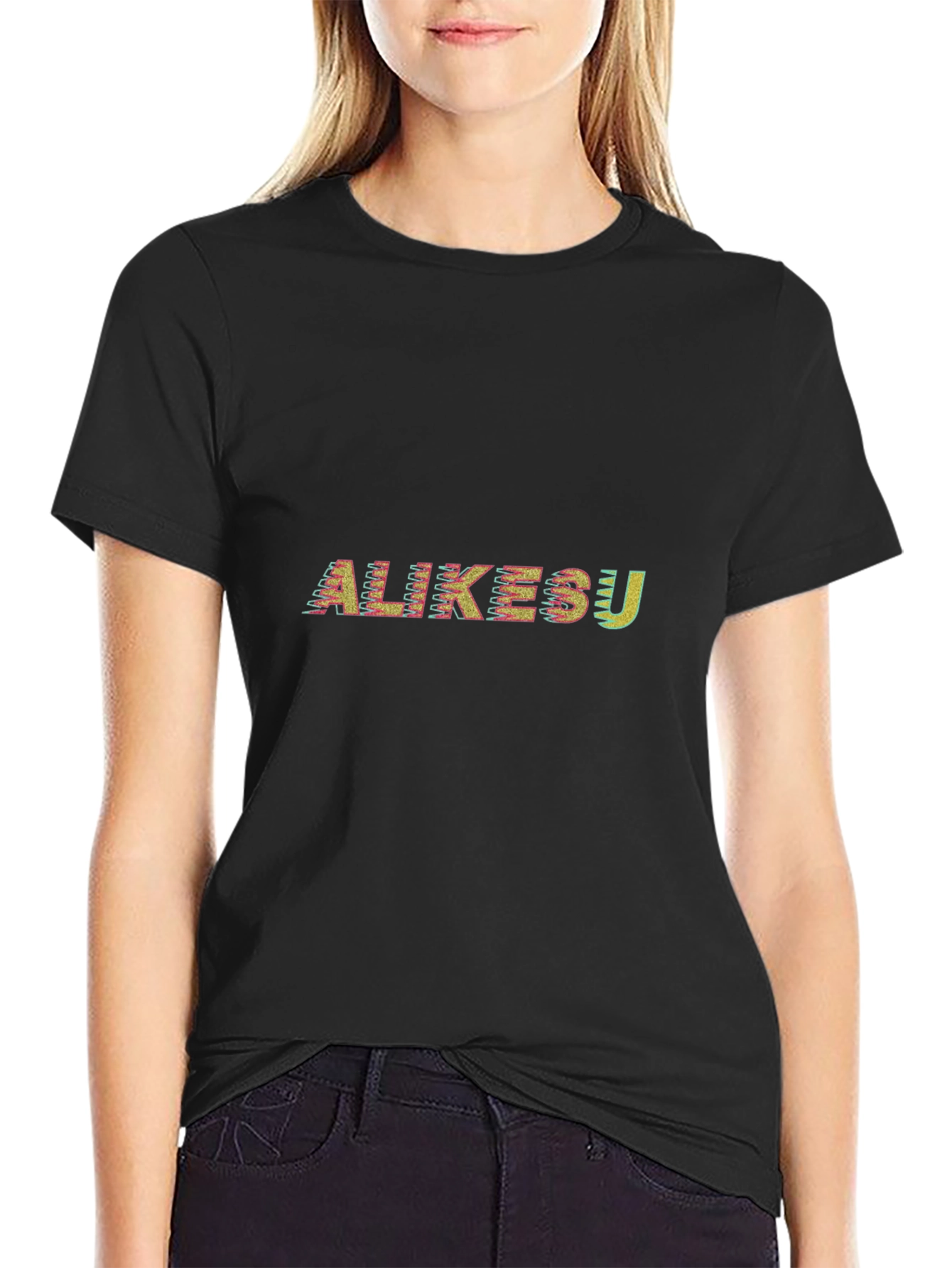 Black Abstract 'ALIKESU' Graphic Tee - Stylish Black T-Shirt view 2