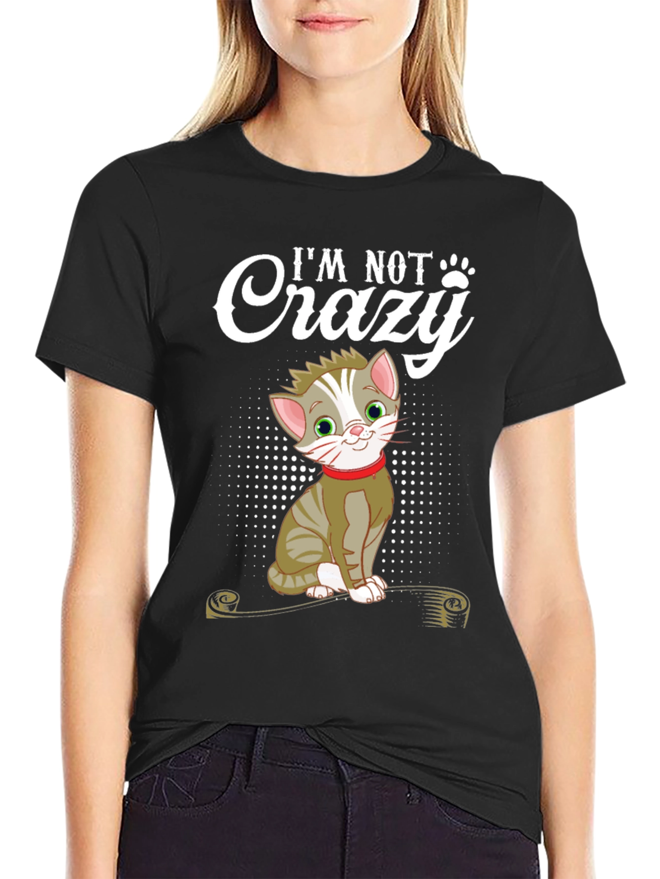 Black I'm Not Crazy Cat T-Shirt - Fun Novelty Tee view 2