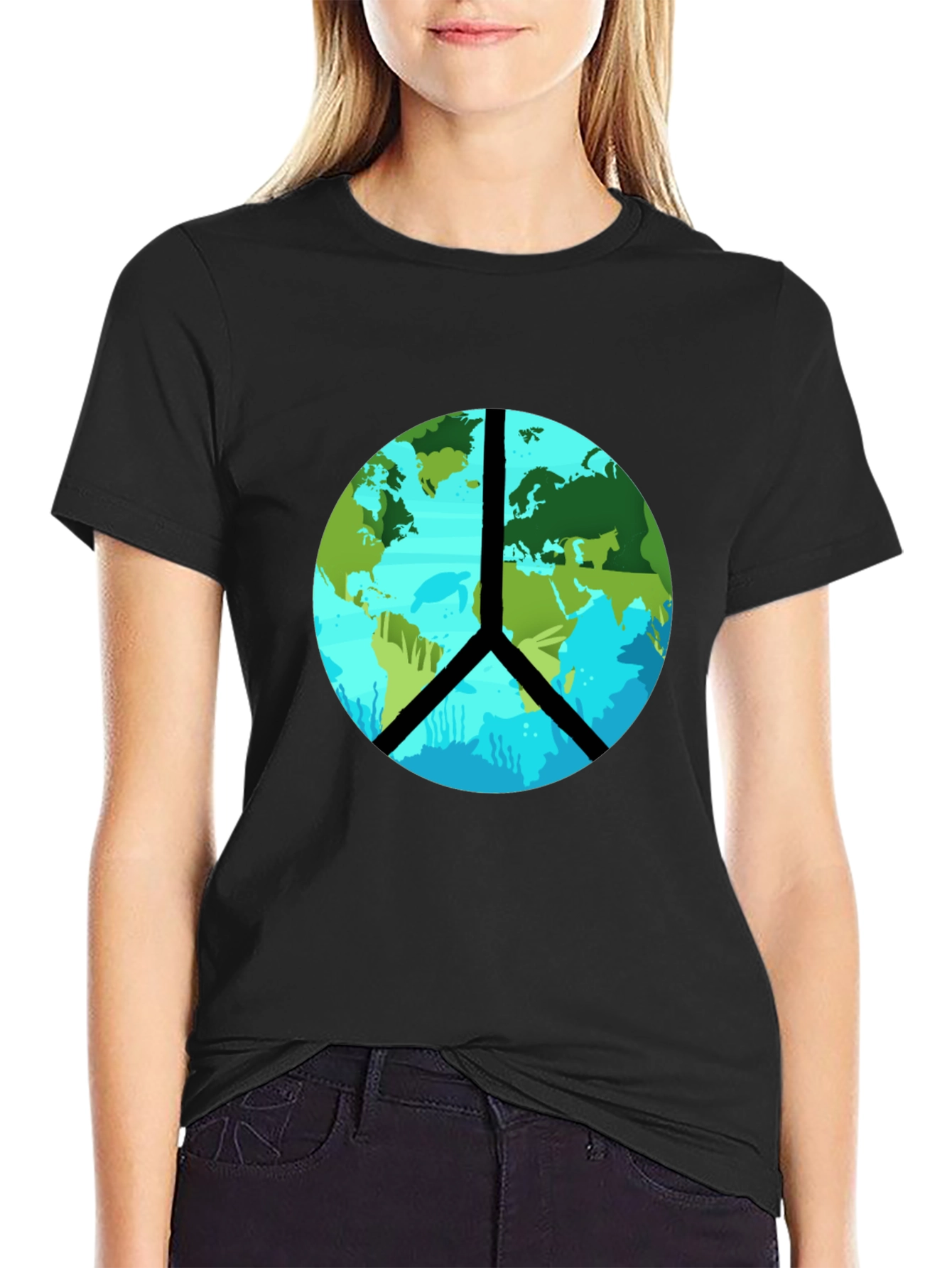 Black Earth Peace Sign Graphic Tee - Black T-Shirt view 2