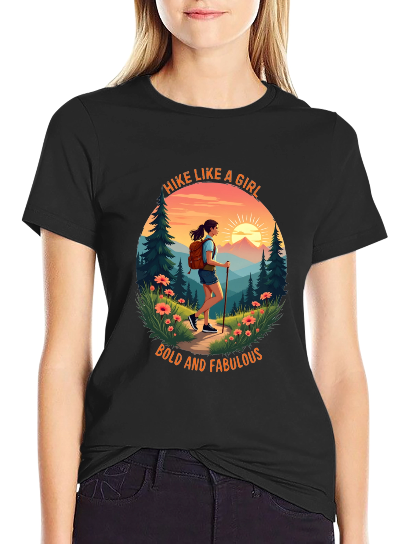 Black Hike Like A Girl T-Shirt view 2
