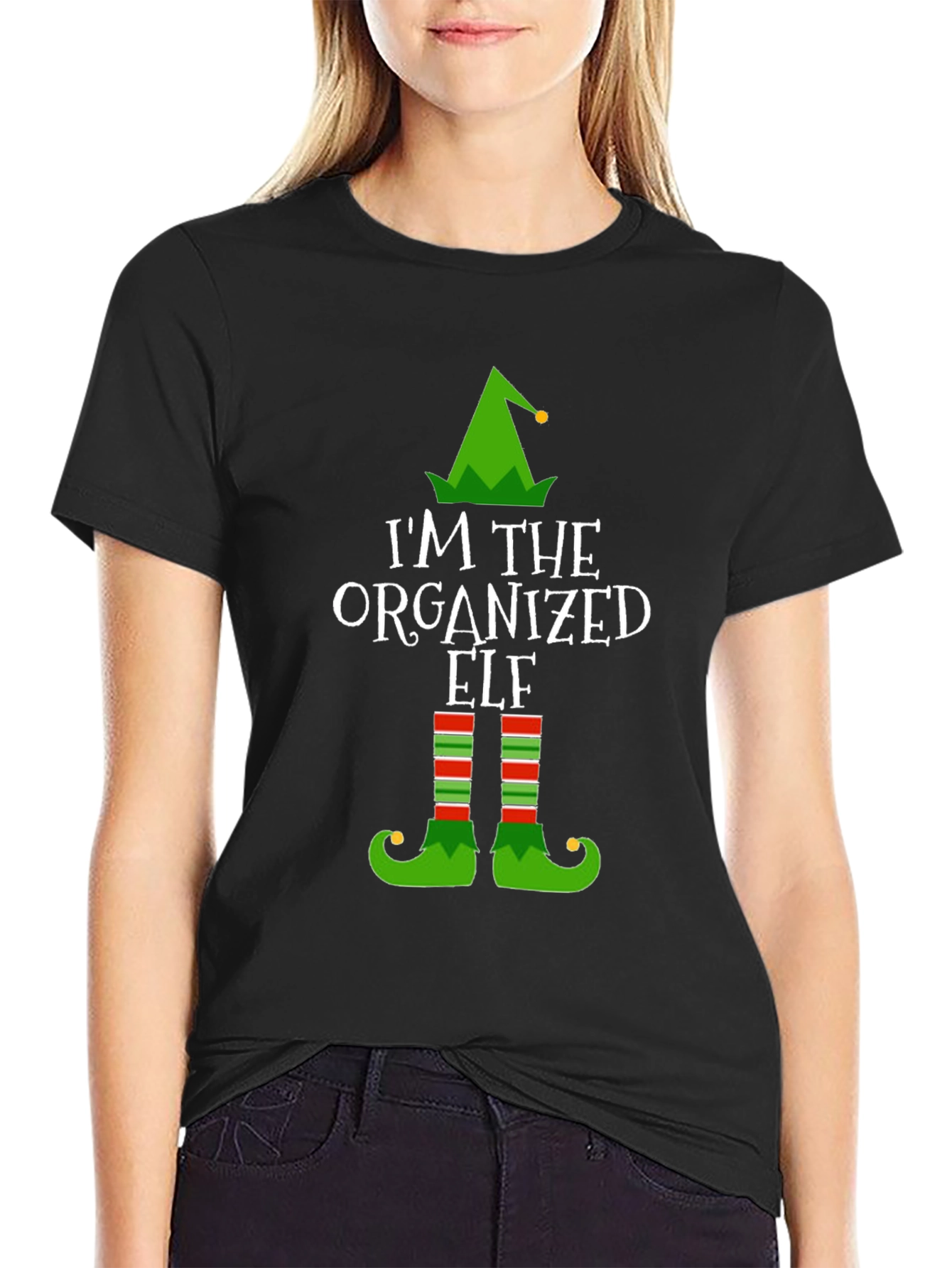 Black Organized Elf Holiday Graphic T-Shirt view 2