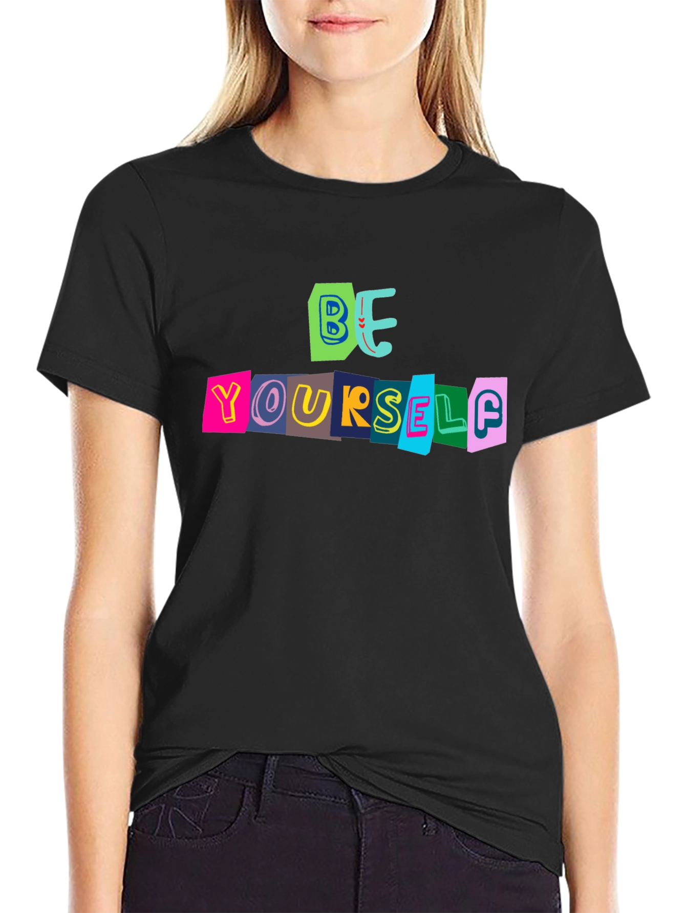 Black Be Yourself Graphic Tee - Bold Statement T-Shirt view 2