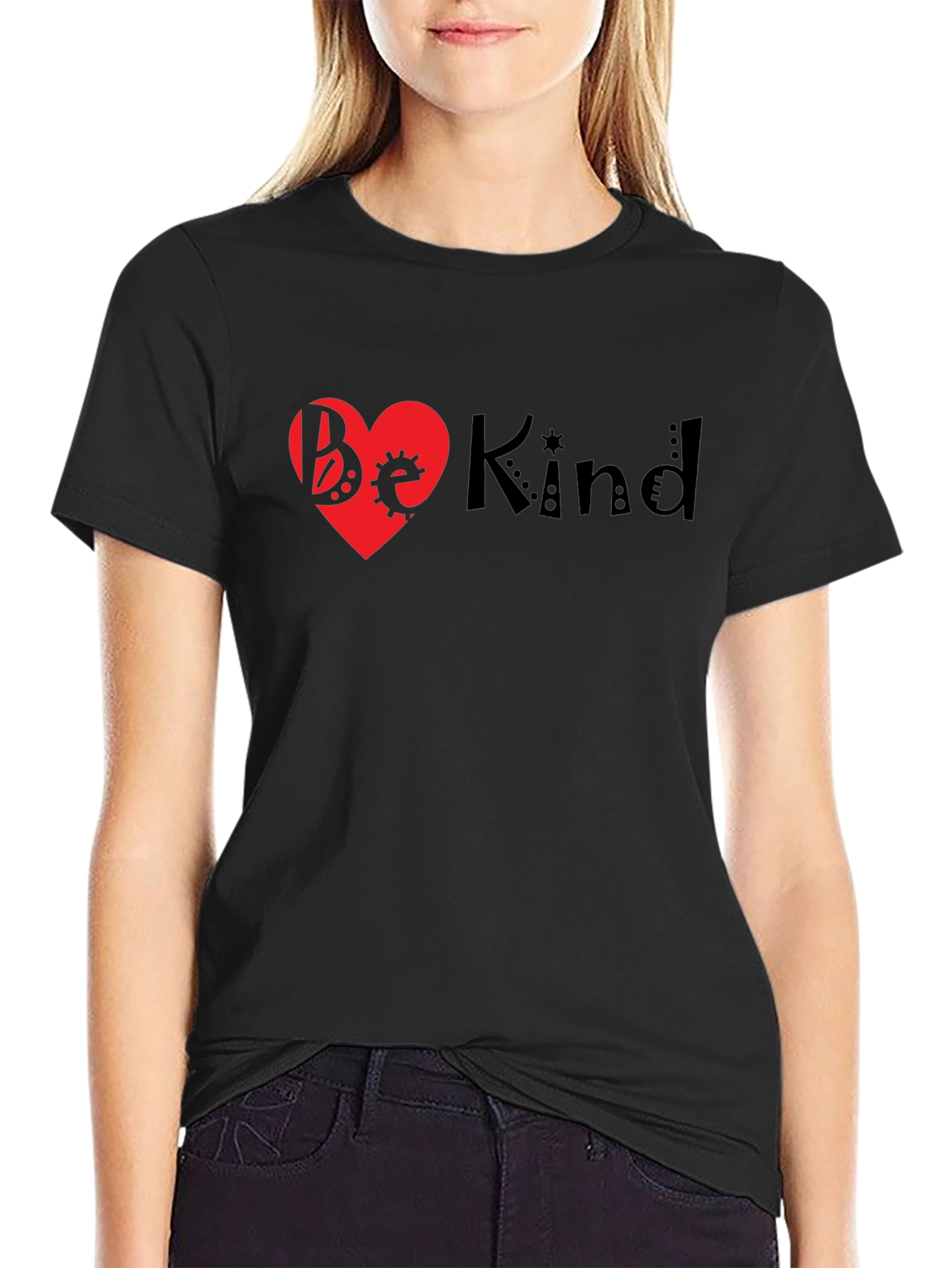 Black Be Kind Heart T-Shirt - Black Unisex view 2