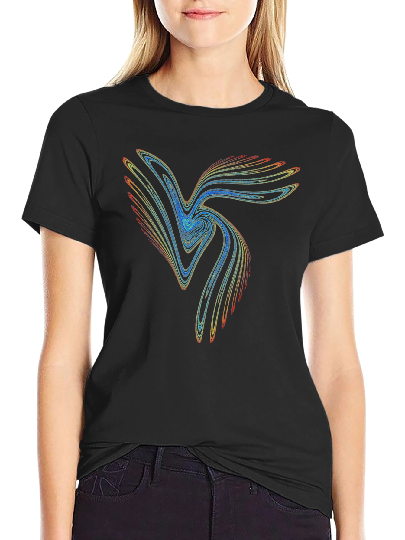 Black Abstract Wave Graphic Tee - Black view 2